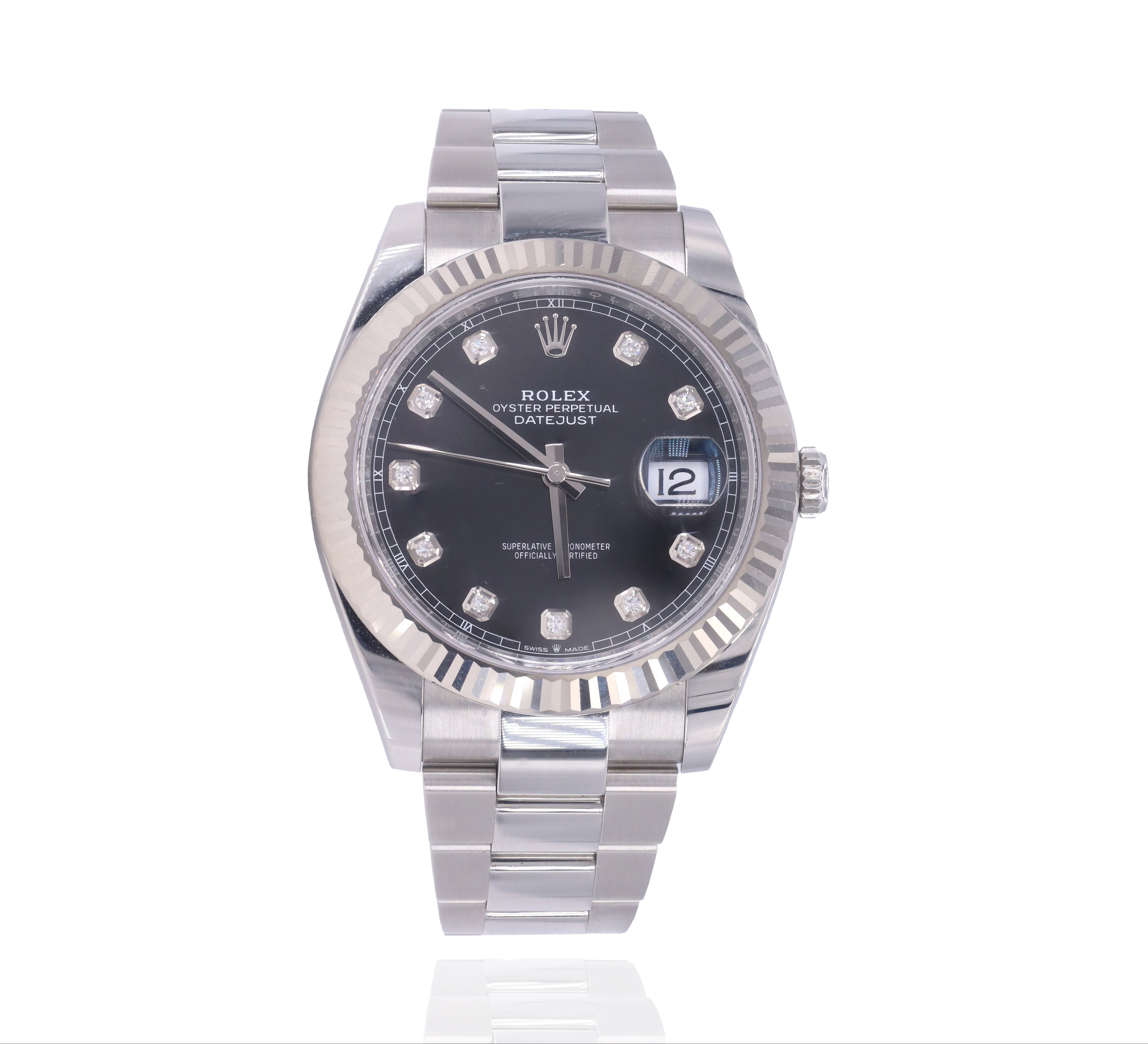 Rolex 126334 Datejust 41mm Diamond Bright Black Diamond Dial Fluted Bezel