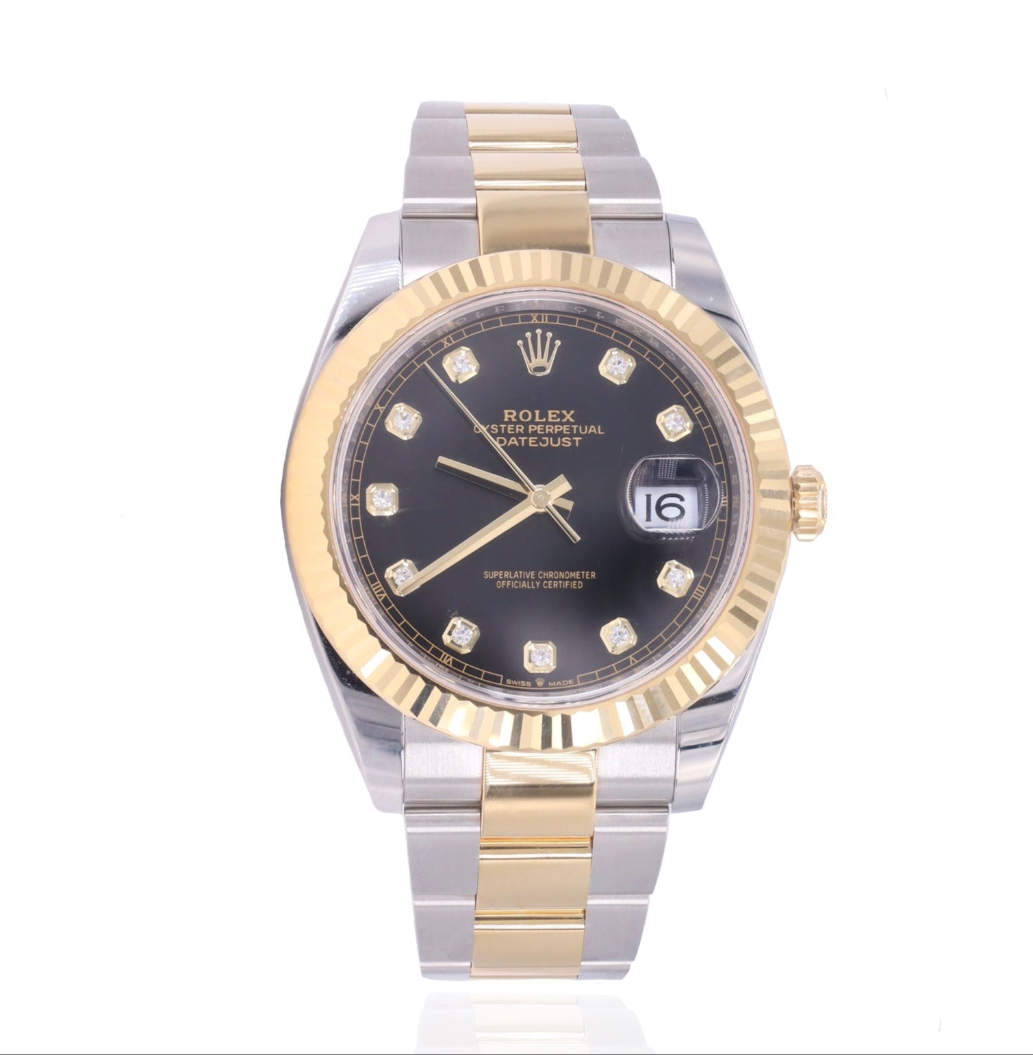 Rolex 126333 Datejust 41mm Two-Tone 18K Gold & Bright Black Diamond Dial Fluted Bezel