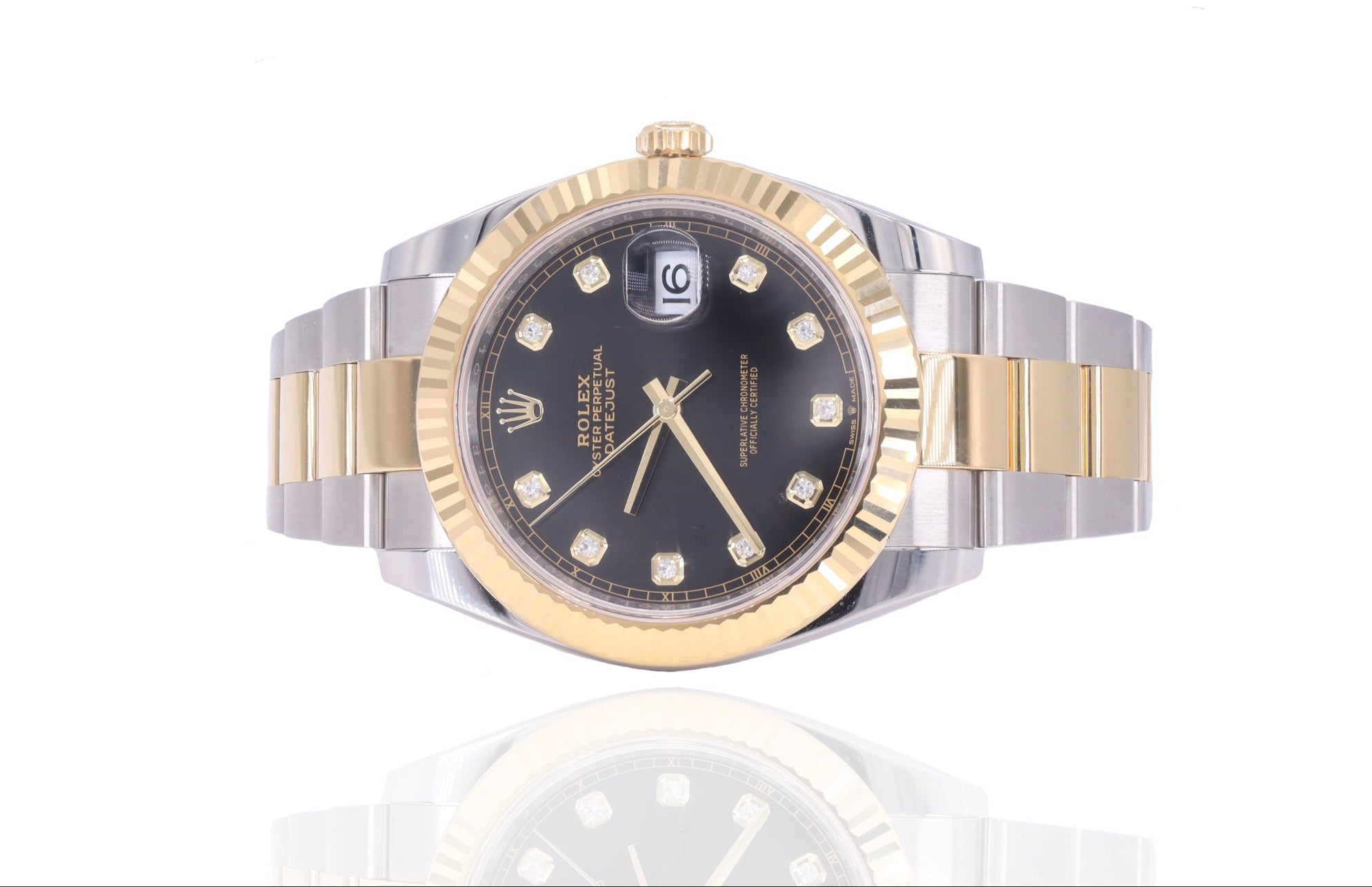 Rolex 126333 Datejust 41mm Mens Oyster Two-Tone 18K Gold Fluted Bezel & Bright Black Diamond Dial