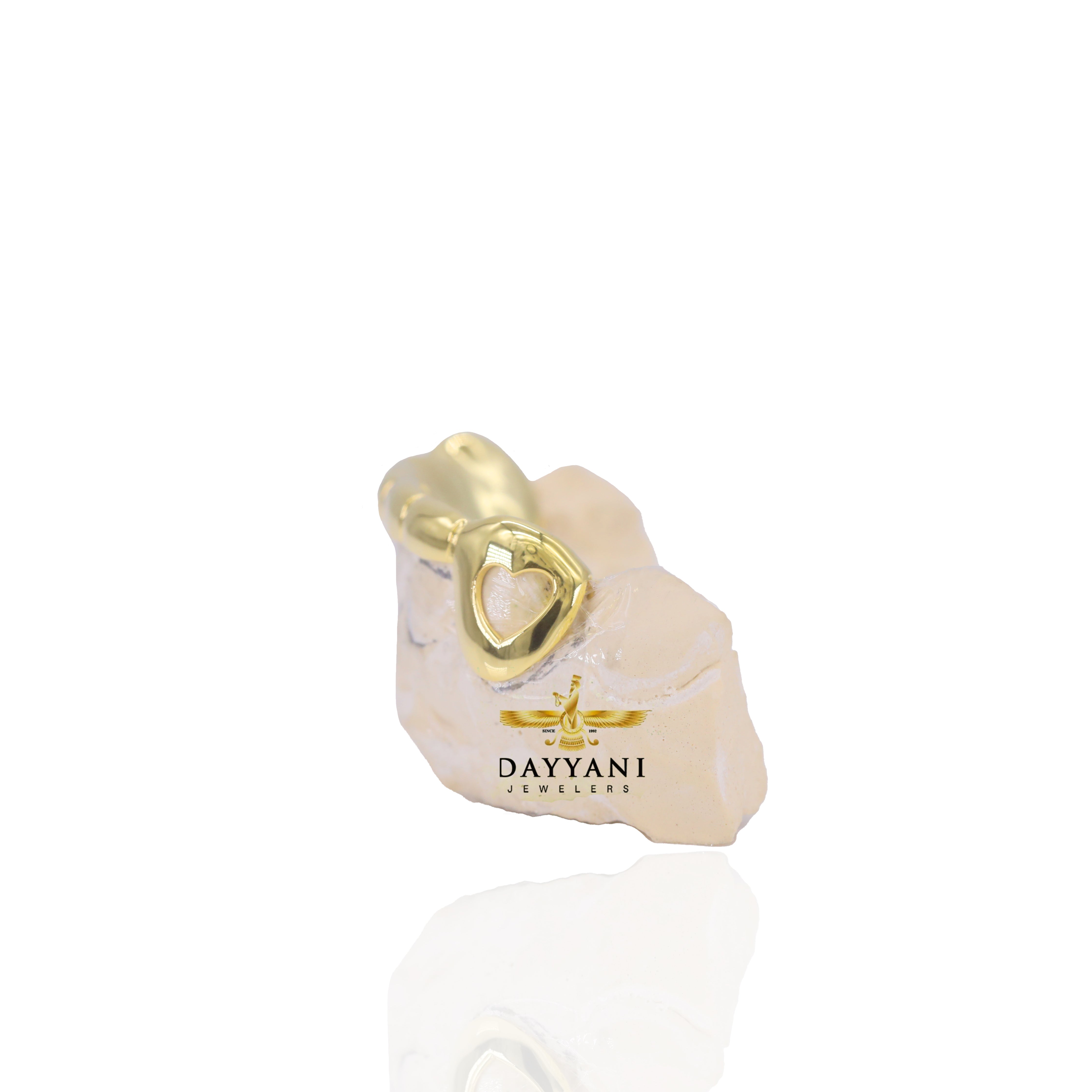 Custom 2 Teeth Open Face Heart with Front Bar Gold Grillz