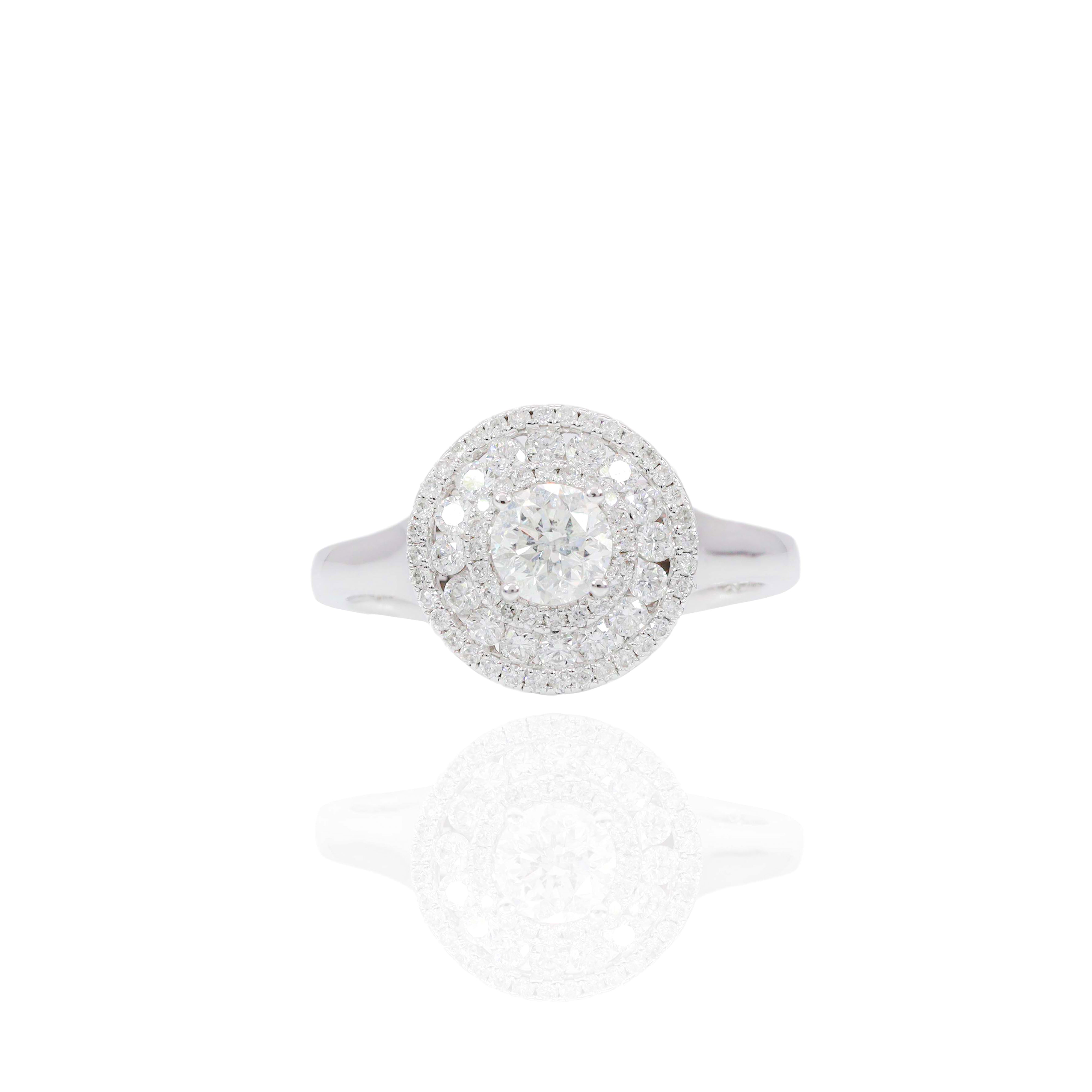 Half Carat Solitaire Diamond with Diamond Halo Engagement Ring