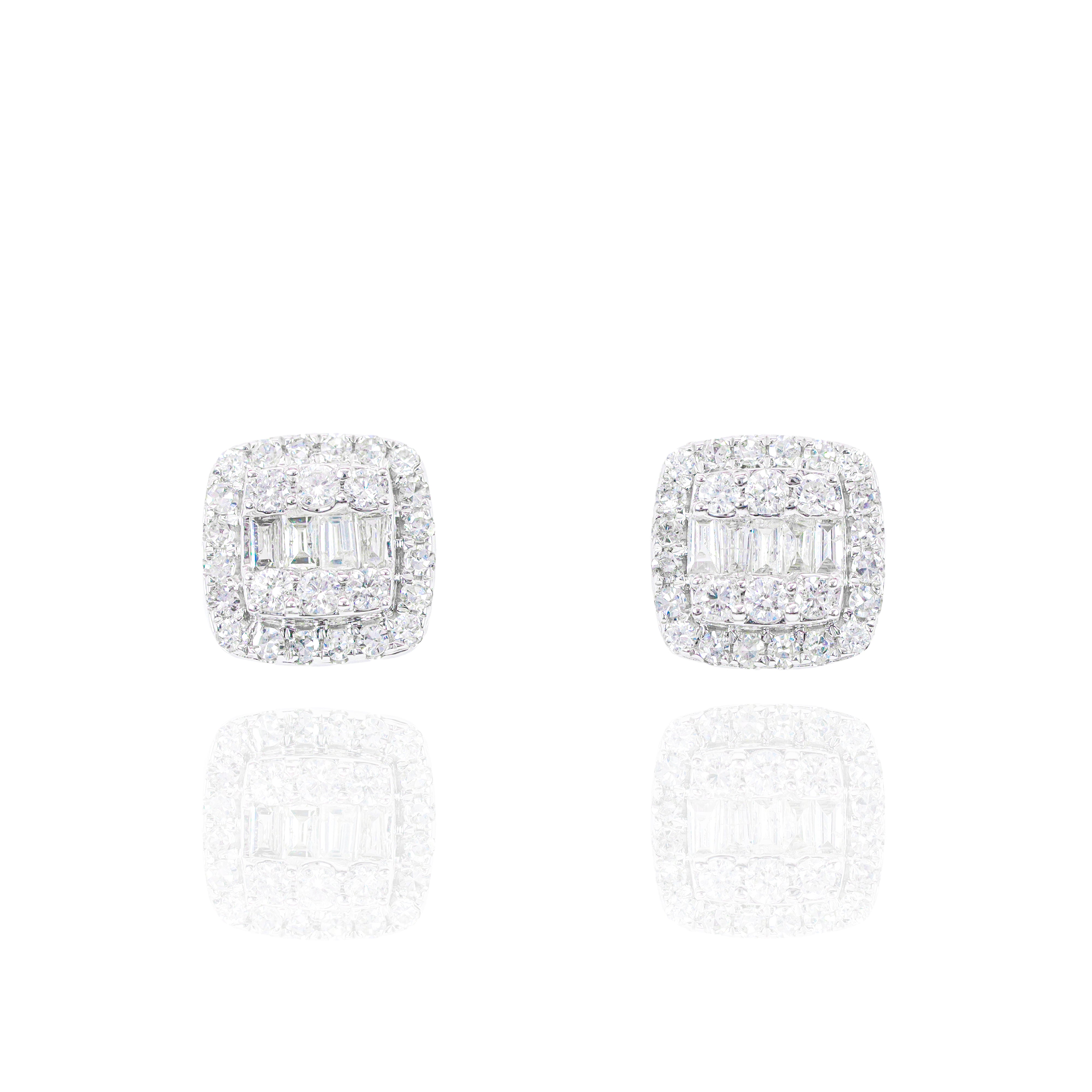 Middle Baguette with Two Row Diamond Border Earrings