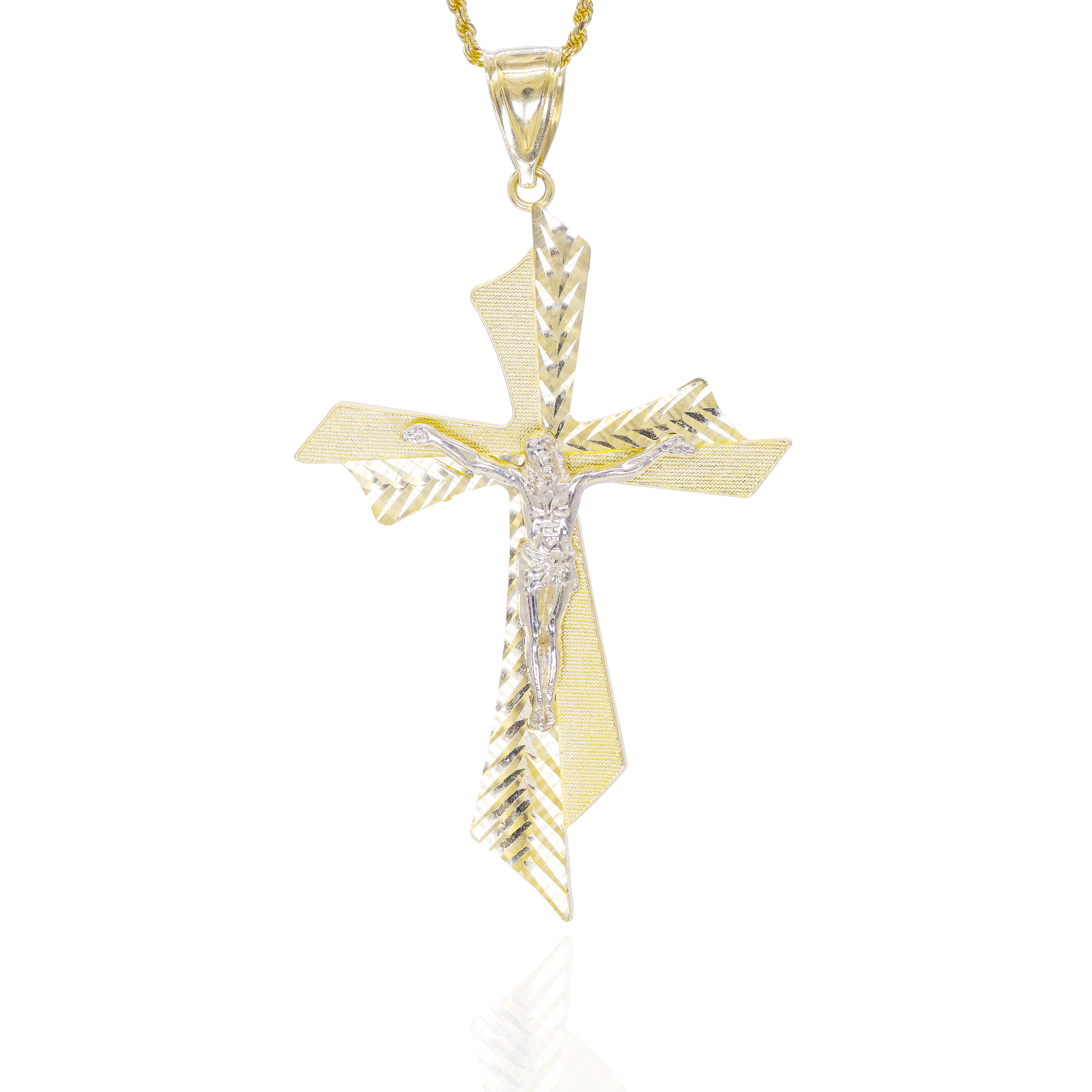 Solid Contrast Gold Cross with Jesus Gold Pendant