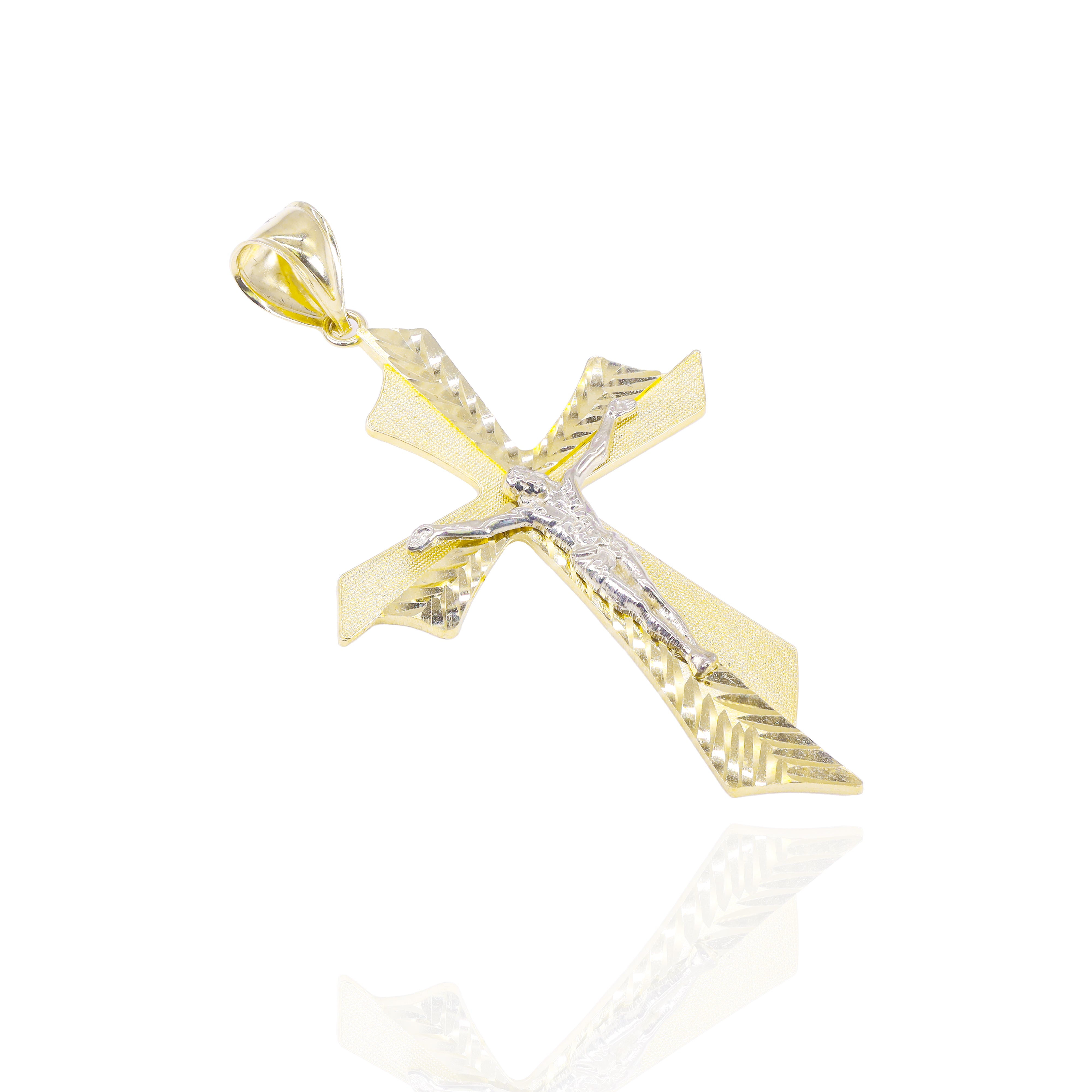 Solid Contrast Gold Cross with Jesus Gold Pendant