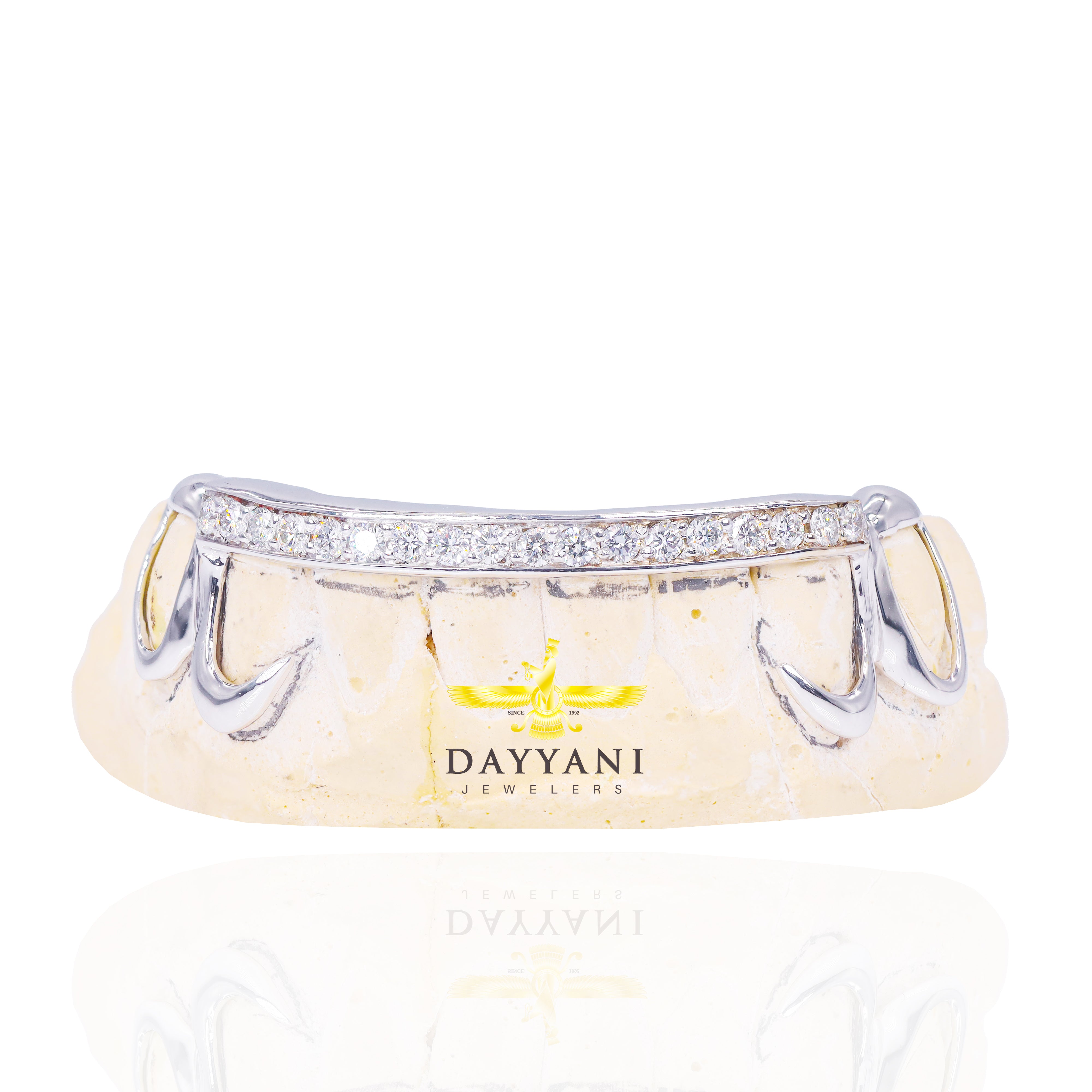 Custom Kim K. Style One Row Diamond Bar with Open Face Ends Gold Grillz