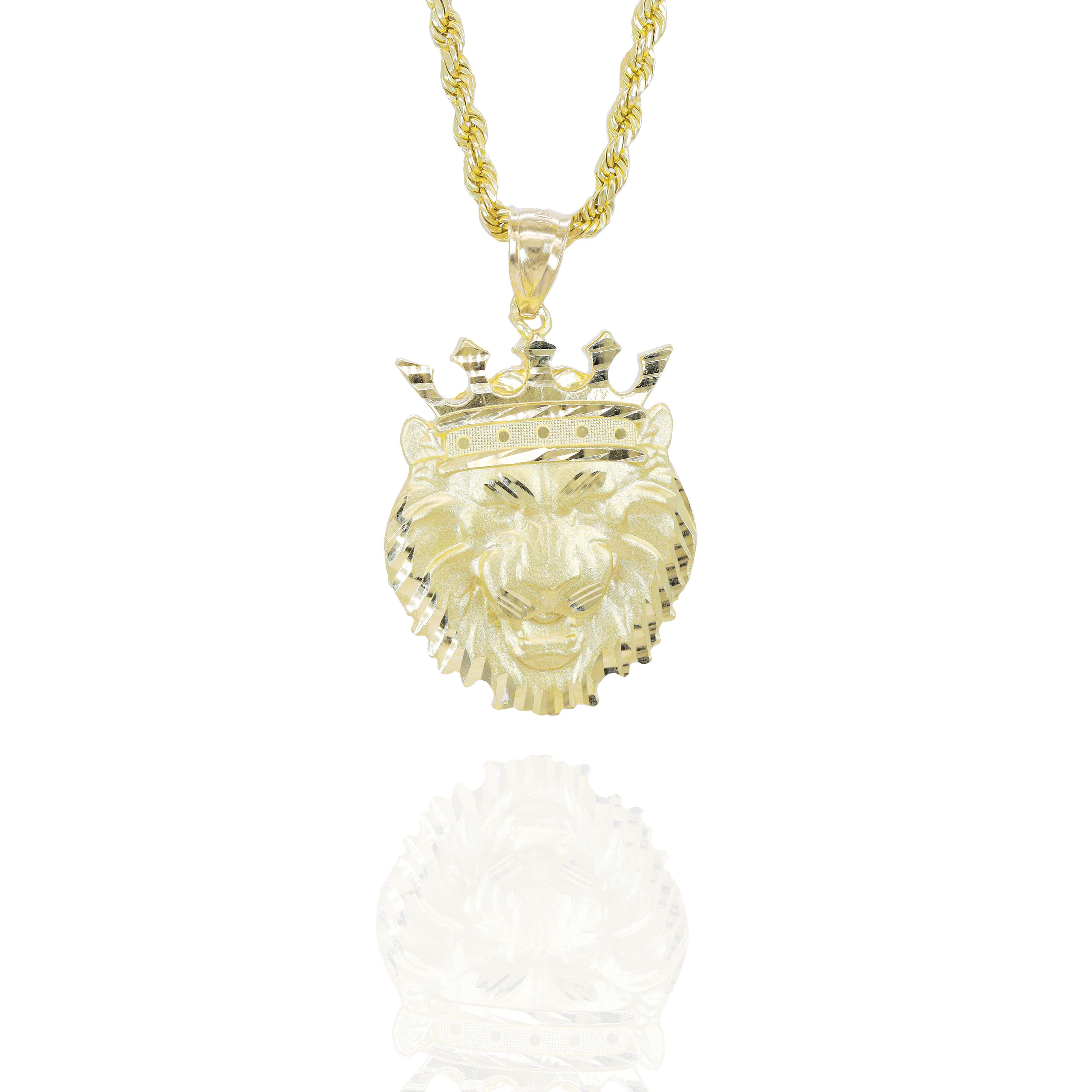 solid gold lion head pendant with crown