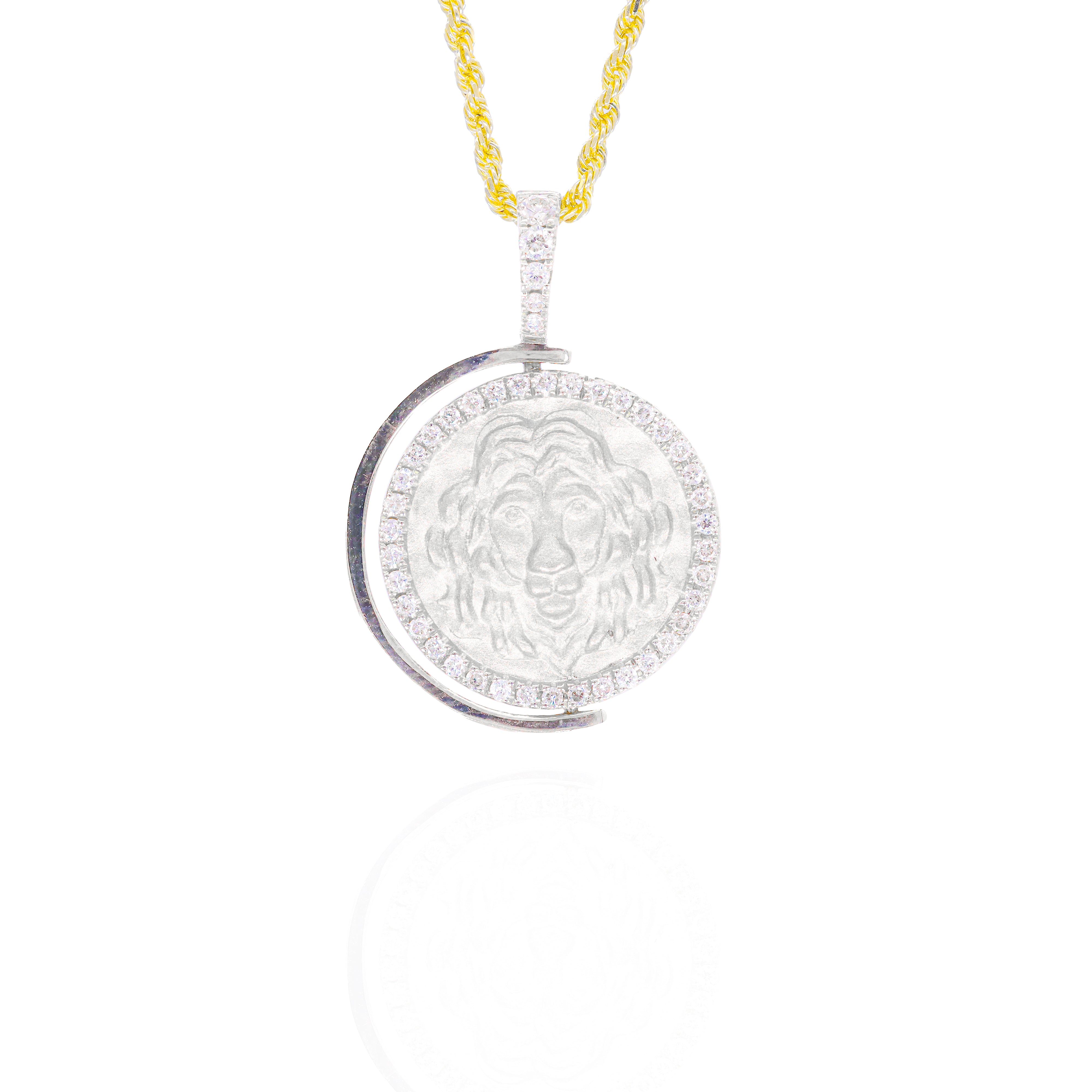 Leo Zodiac Sign Medallion Diamond Pendant w/ Mother of Pearl