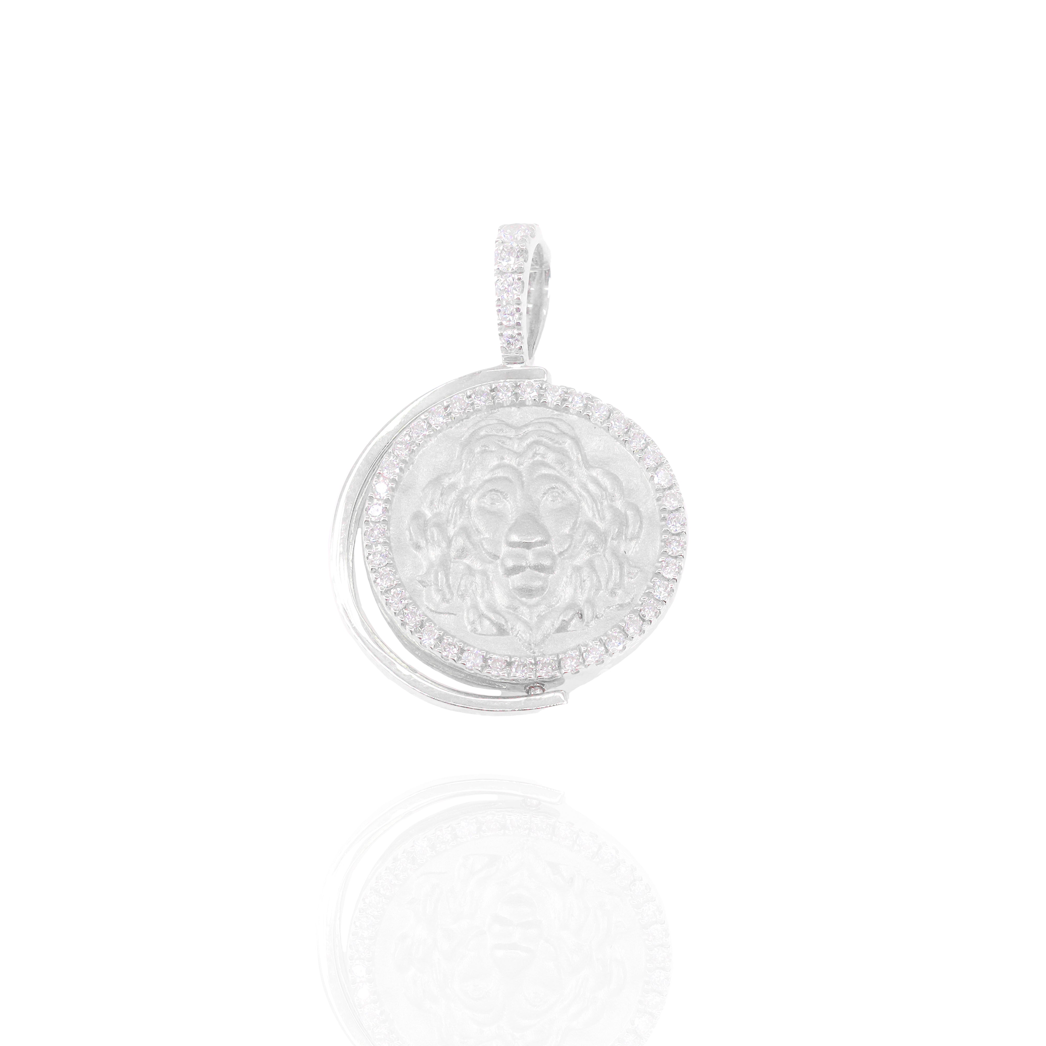 Leo Zodiac Sign Medallion Diamond Pendant w/ Mother of Pearl