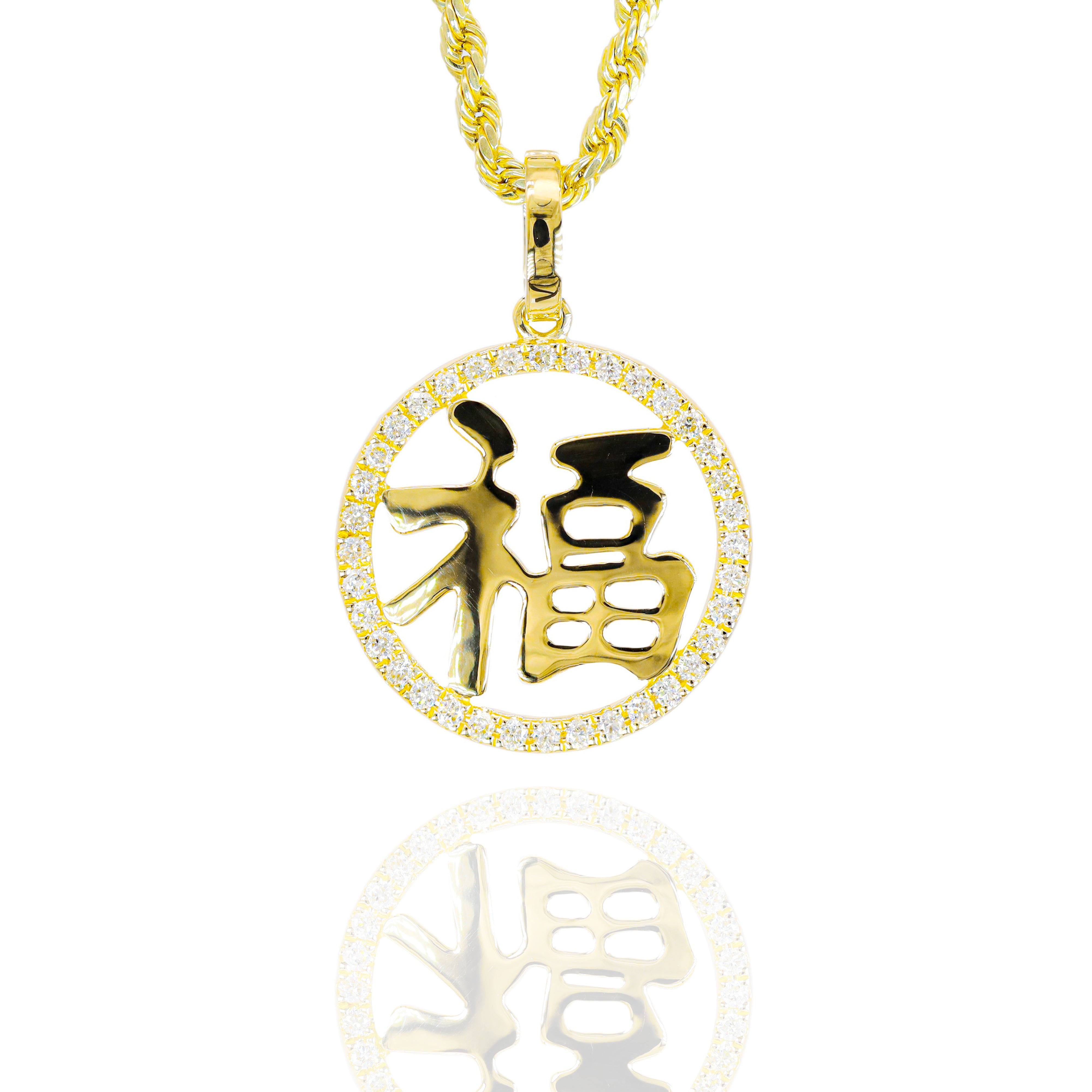 Chinese Fu Blessing Diamond Pendant