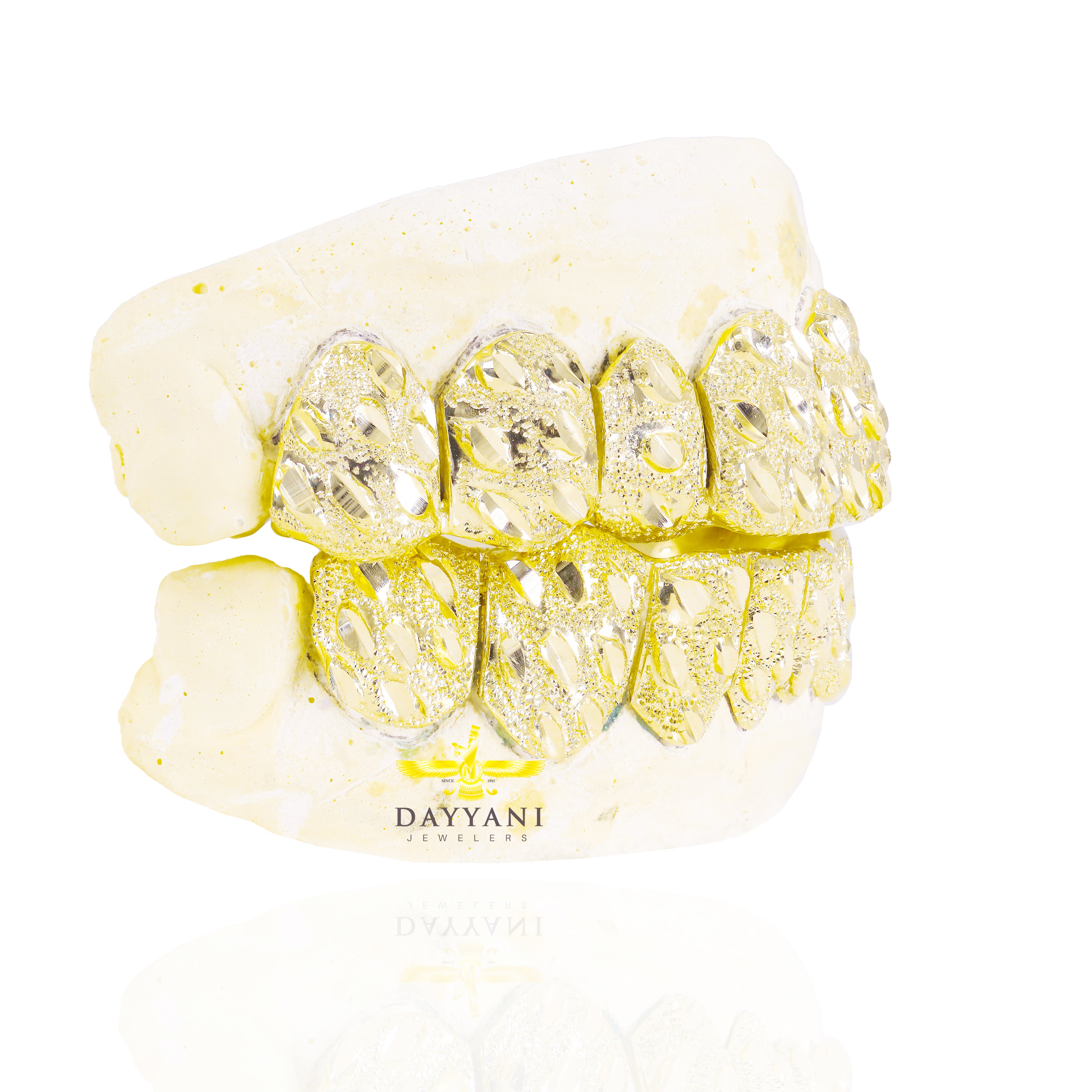 Custom Nugget Cut Diamond Dust Gold Grillz