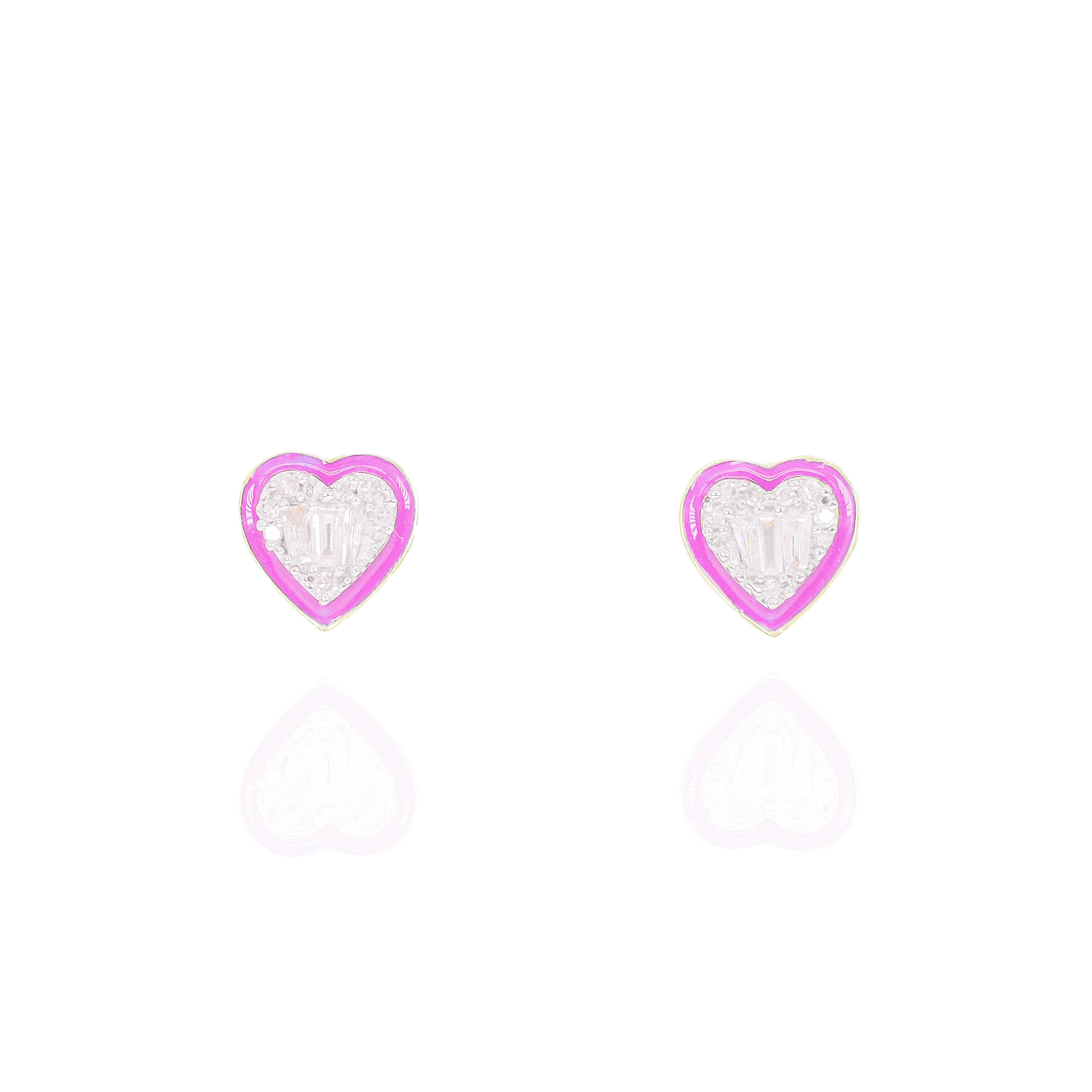 Heart Shaped Diamond Earrings with Enamel Border