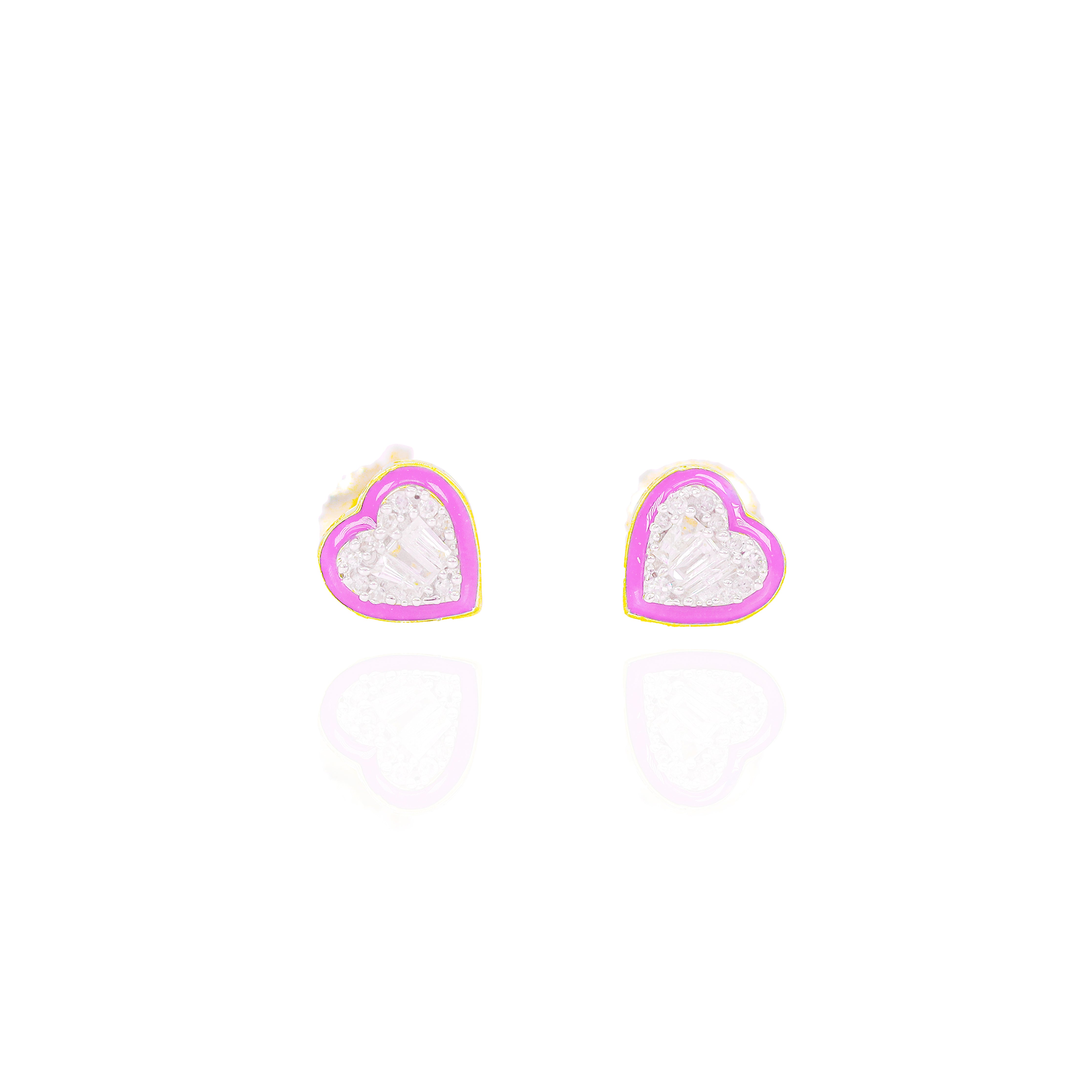 Heart Shaped Diamond Earrings with Enamel Border