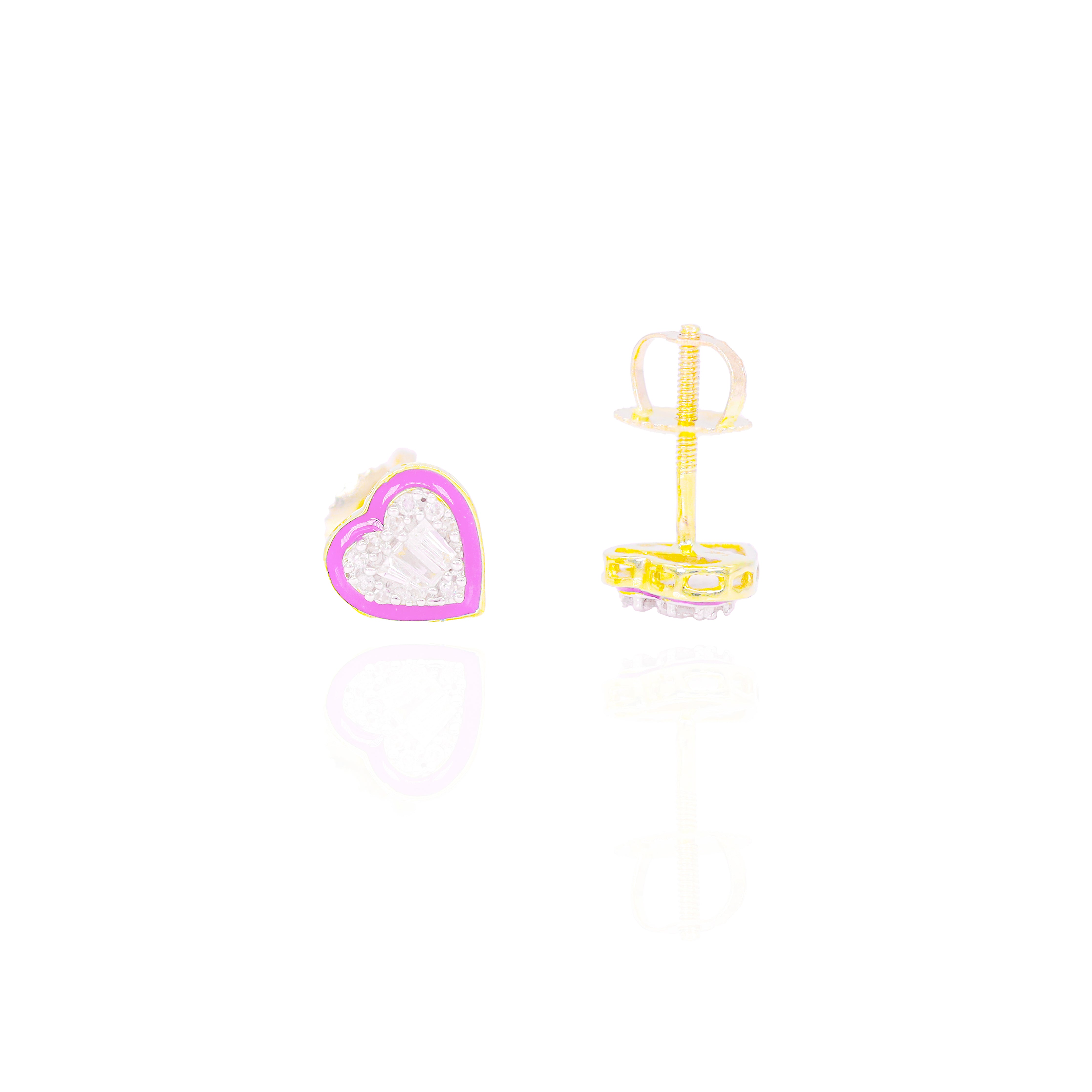 Heart Shaped Diamond Earrings with Enamel Border