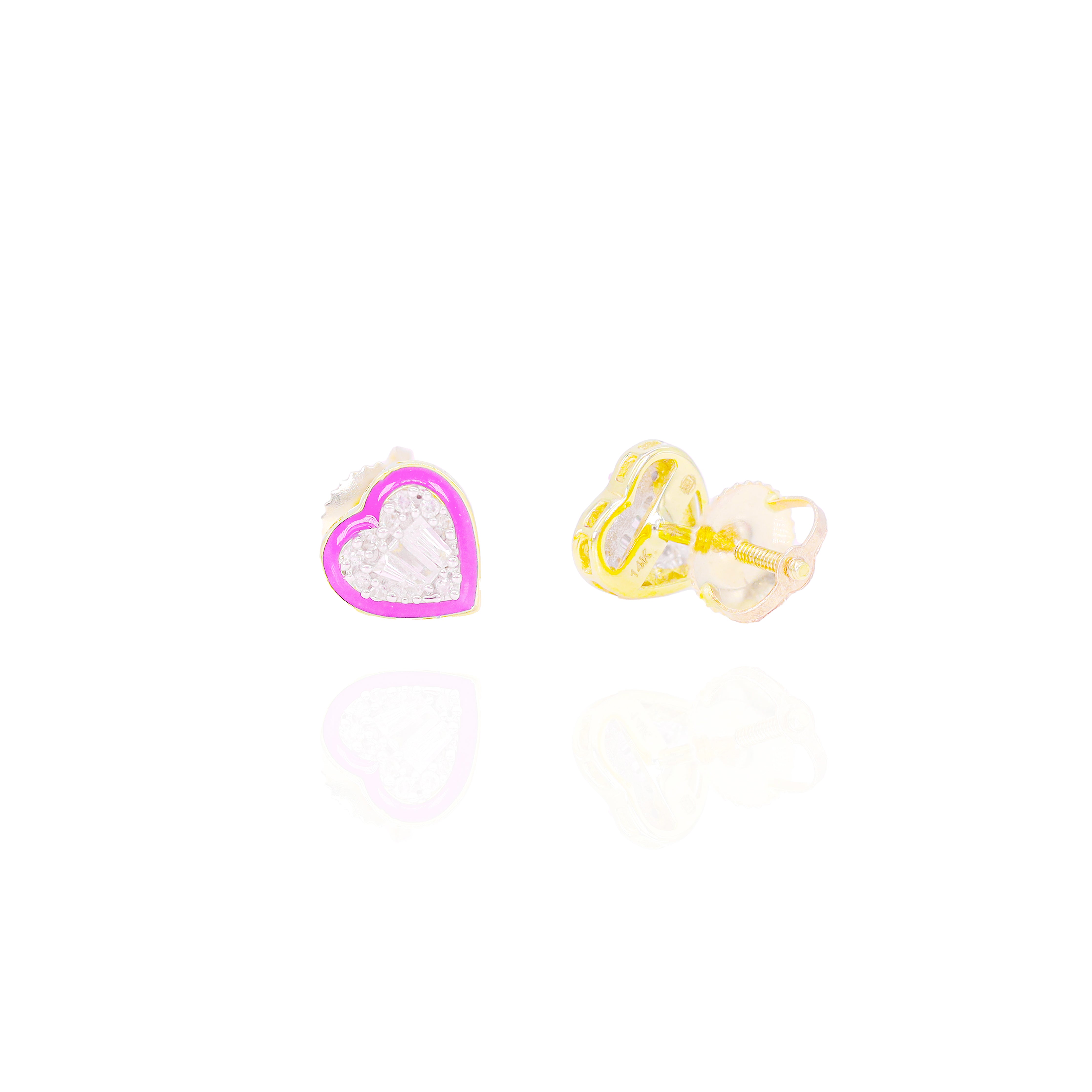 Heart Shaped Diamond Earrings with Enamel Border