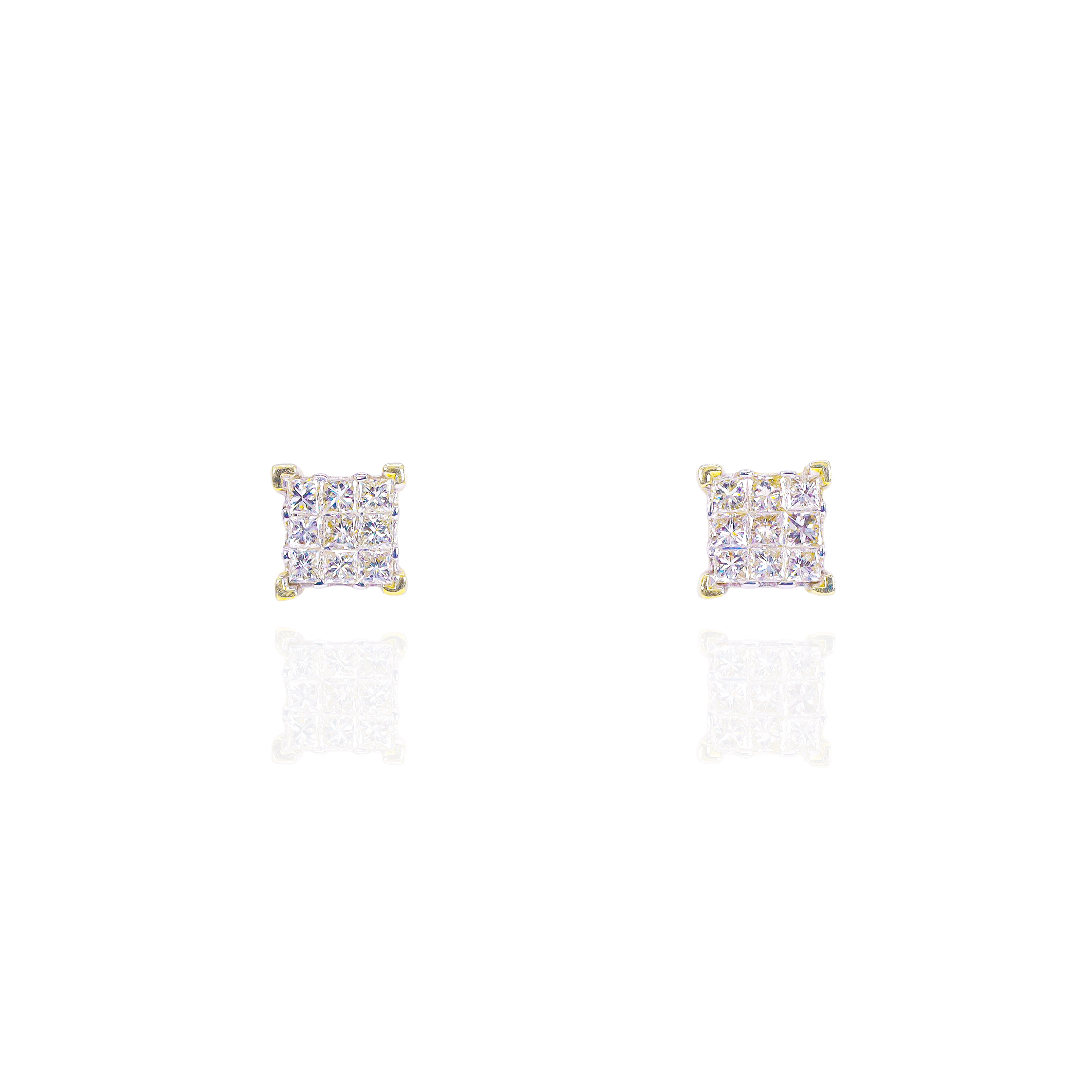 Cluster Invisible Set Princess Cut Diamond Earrings