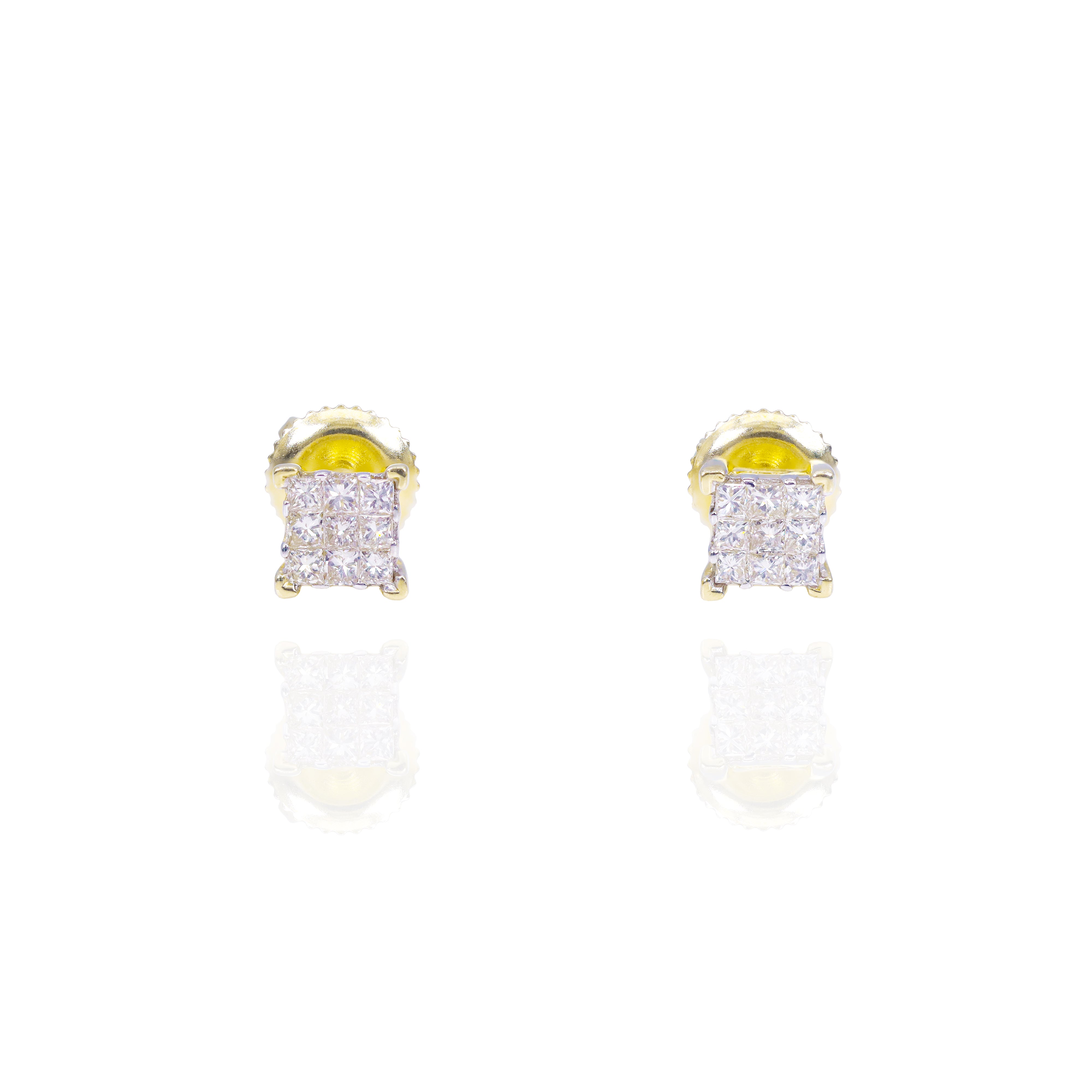 Cluster Invisible Set Princess Cut Diamond Earrings