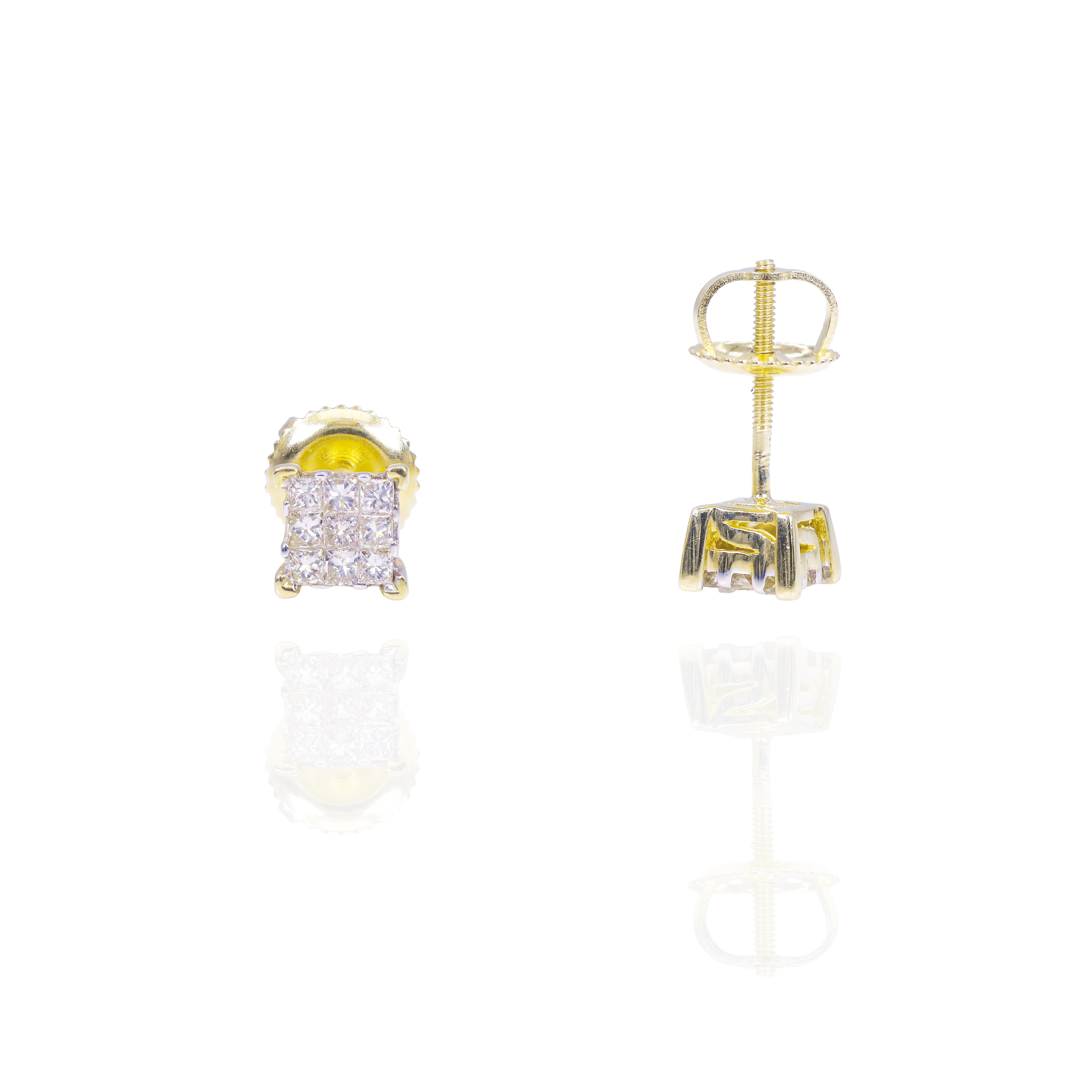 Cluster Invisible Set Princess Cut Diamond Earrings