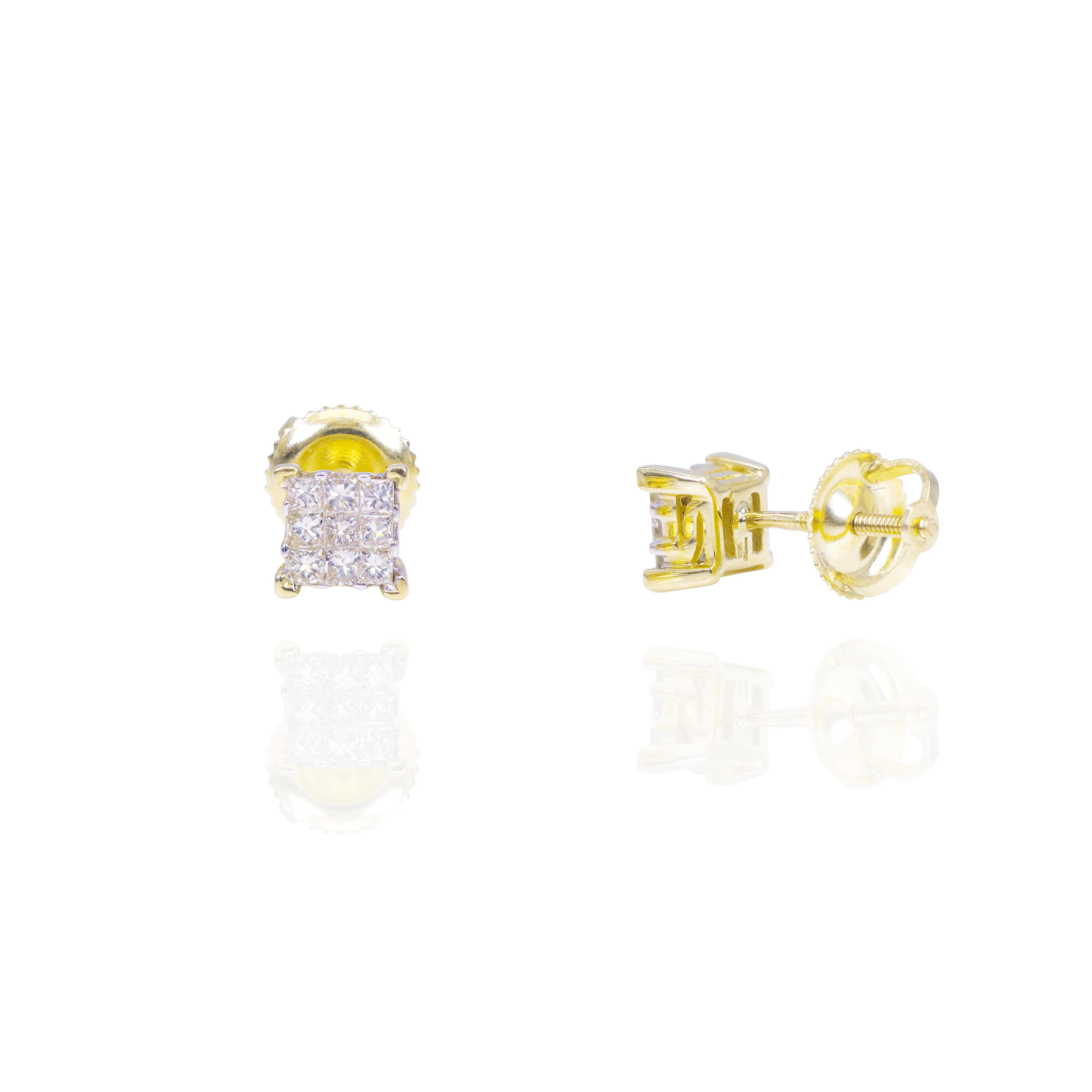 Cluster Invisible Set Princess Cut Diamond Earrings