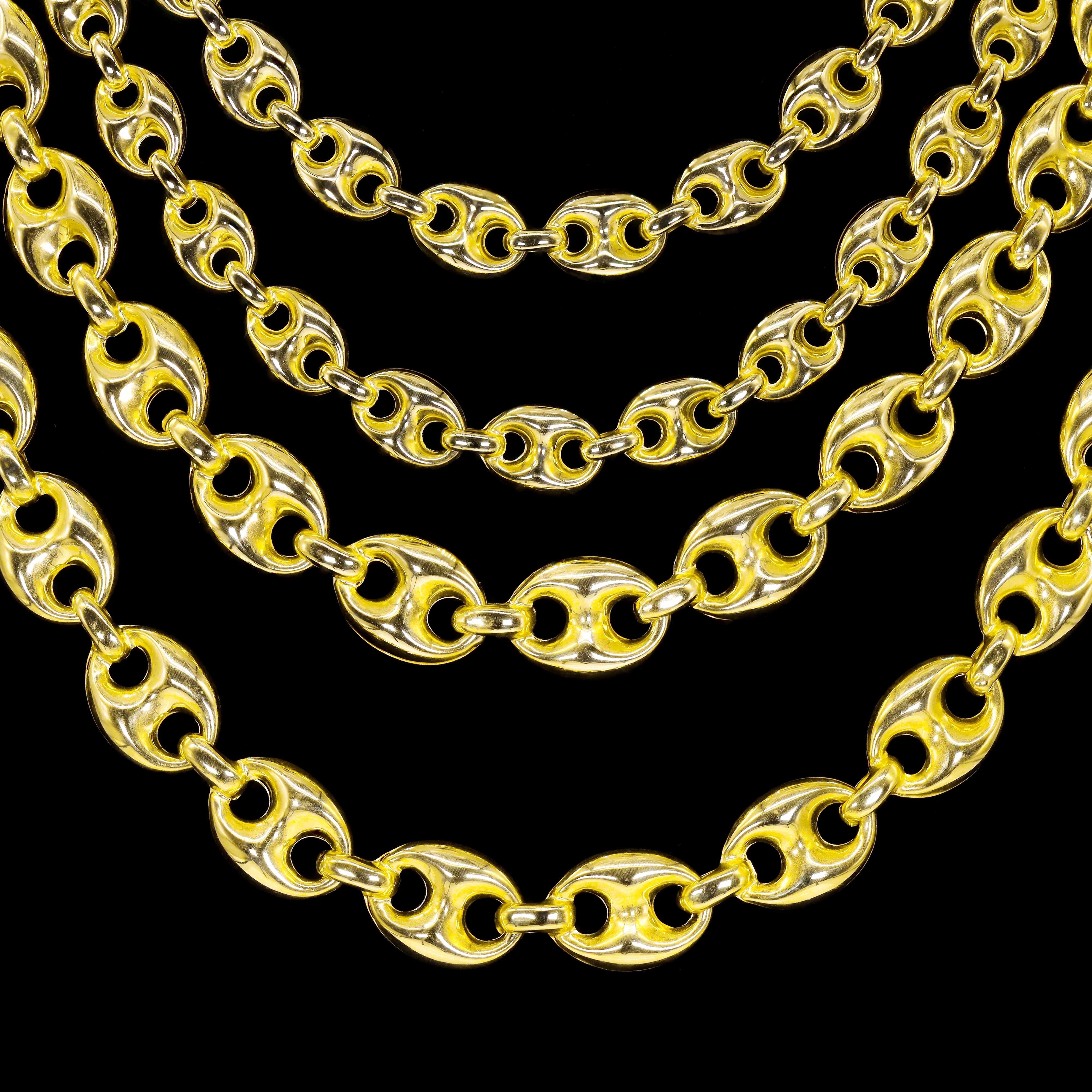 14KT Semi-Solid Puffed Mariner Link Yellow Gold Chain