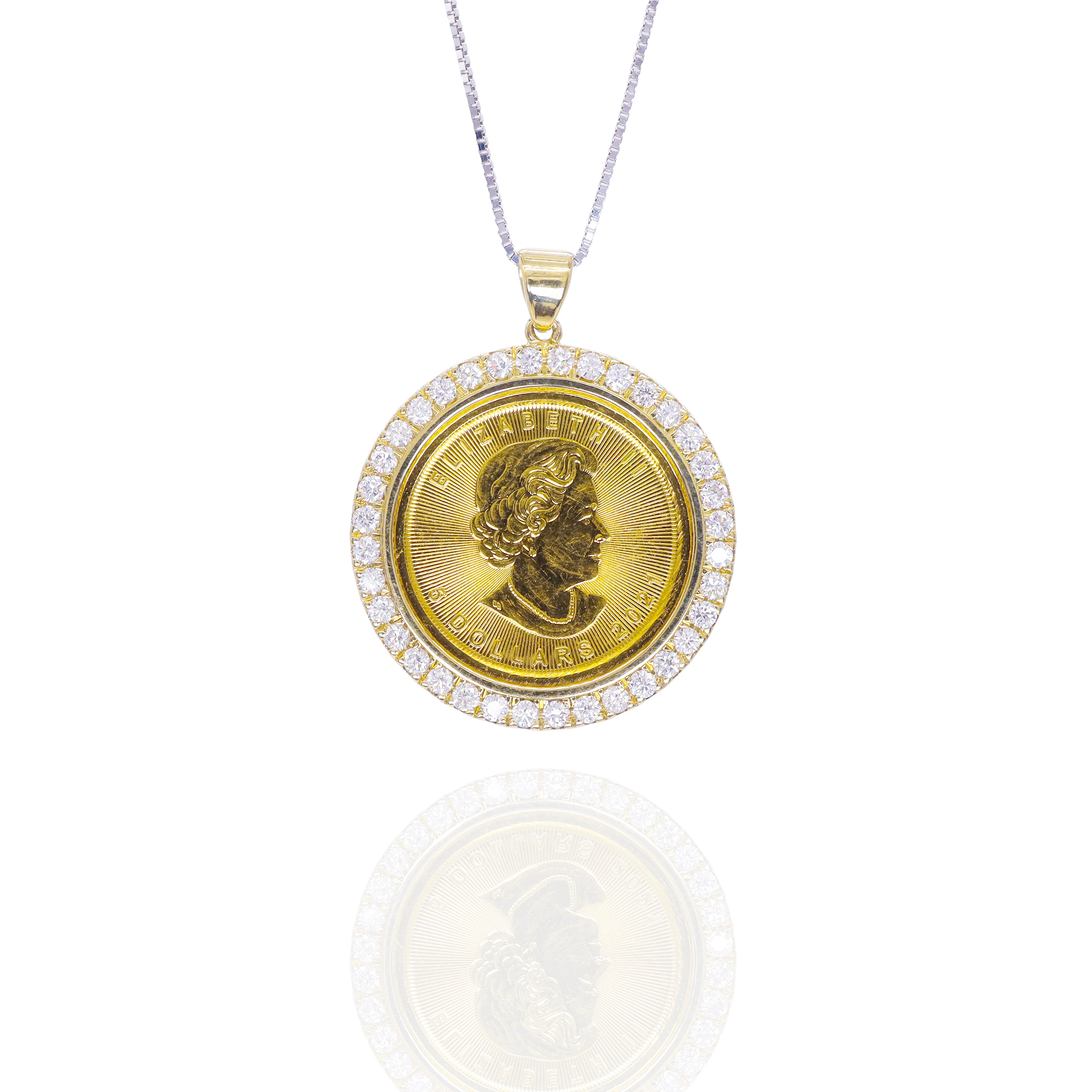 Queen Elizabeth 24KT 1/10 Ounce Gold Coin with Diamond Bezel