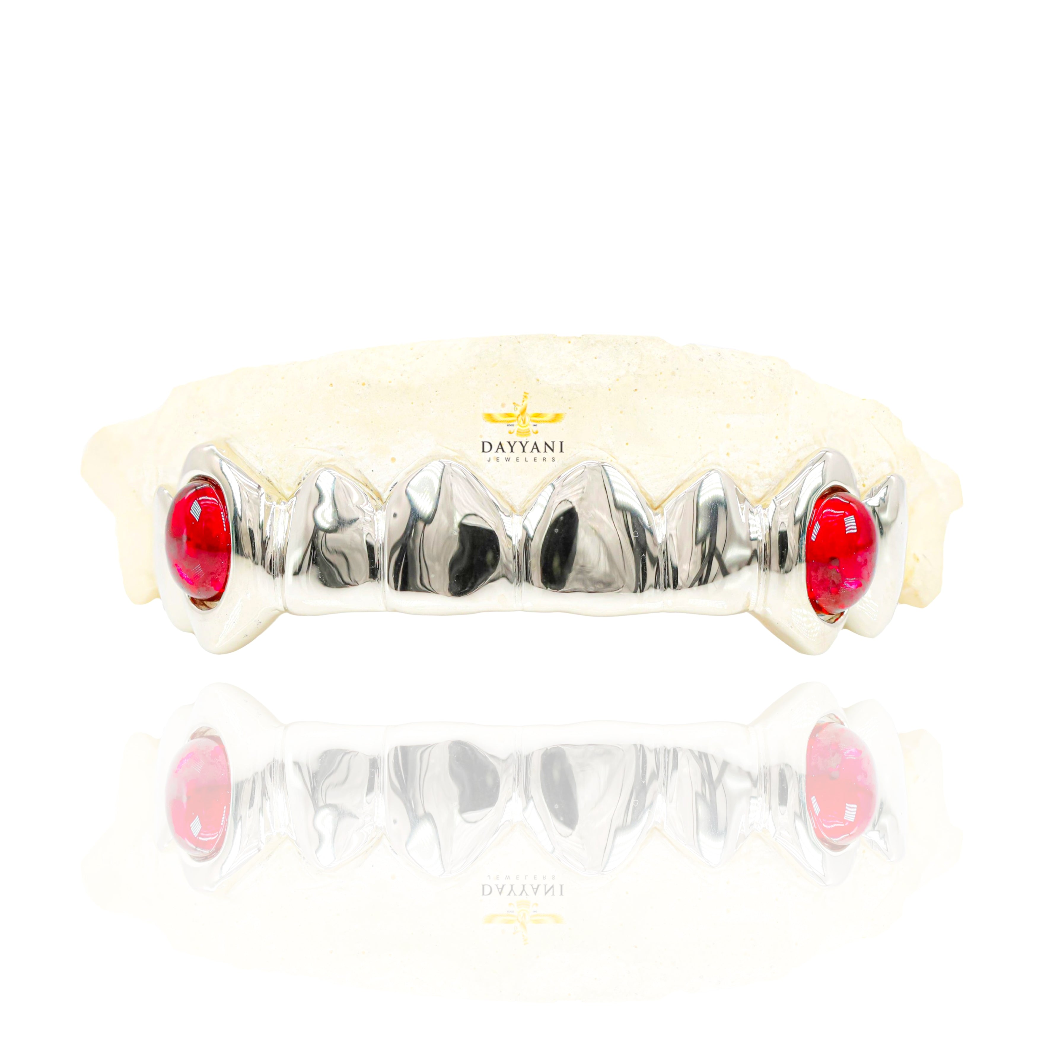Custom Solid Gold Red Opal Extended Fangs Gold Grillz