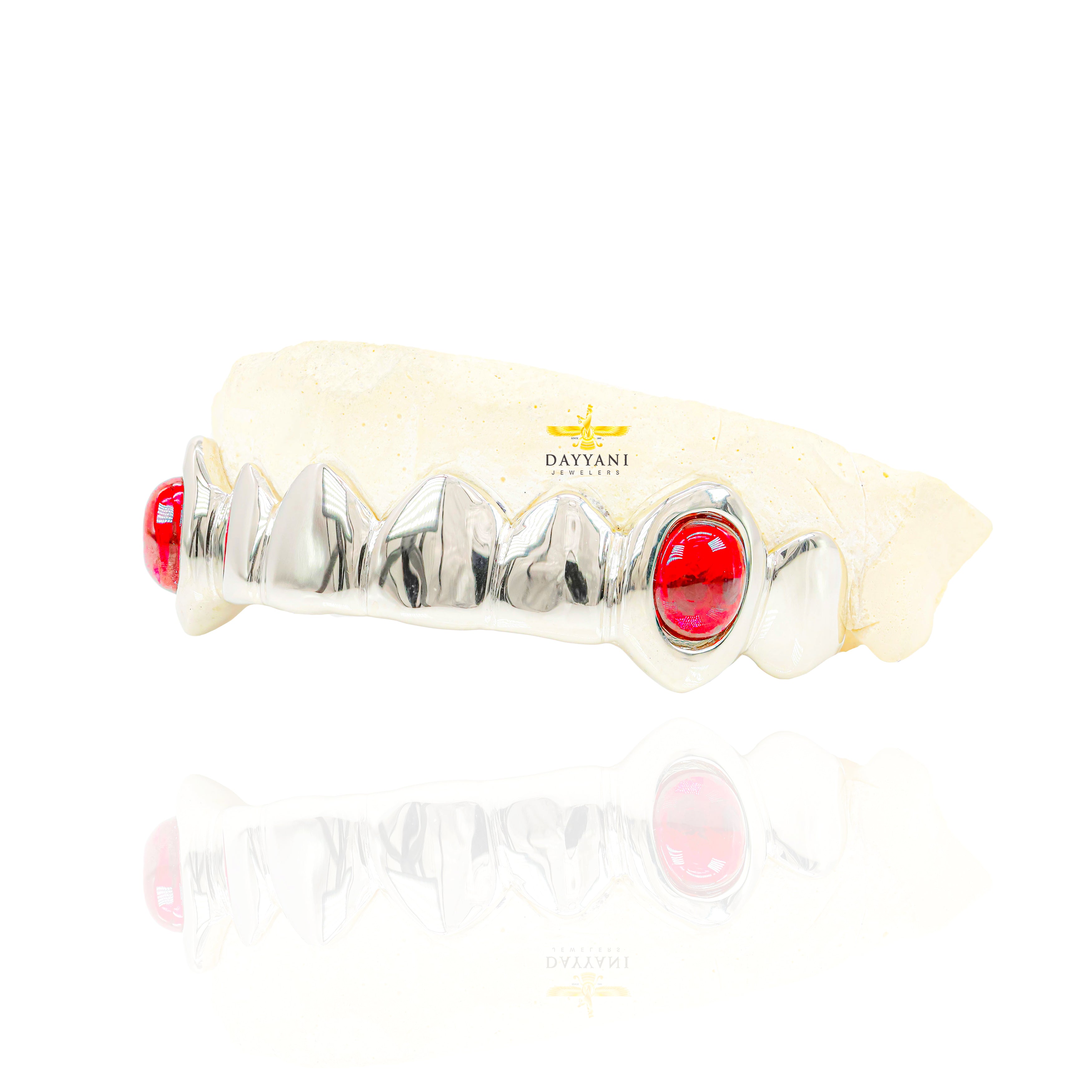 Custom Solid Gold Red Gem Extended Fangs Gold Grillz