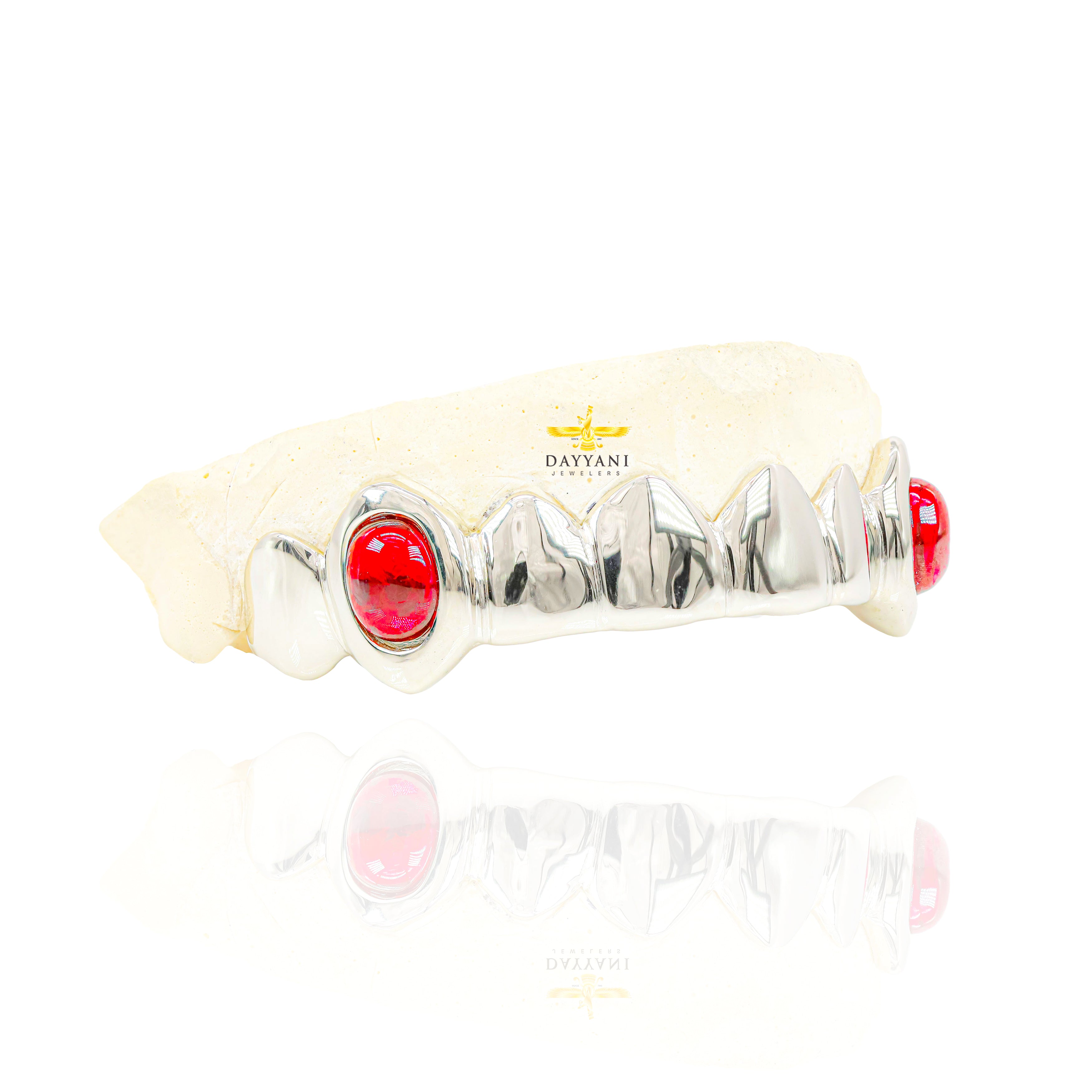 Custom Solid Gold Red Gem Extended Fangs Gold Grillz