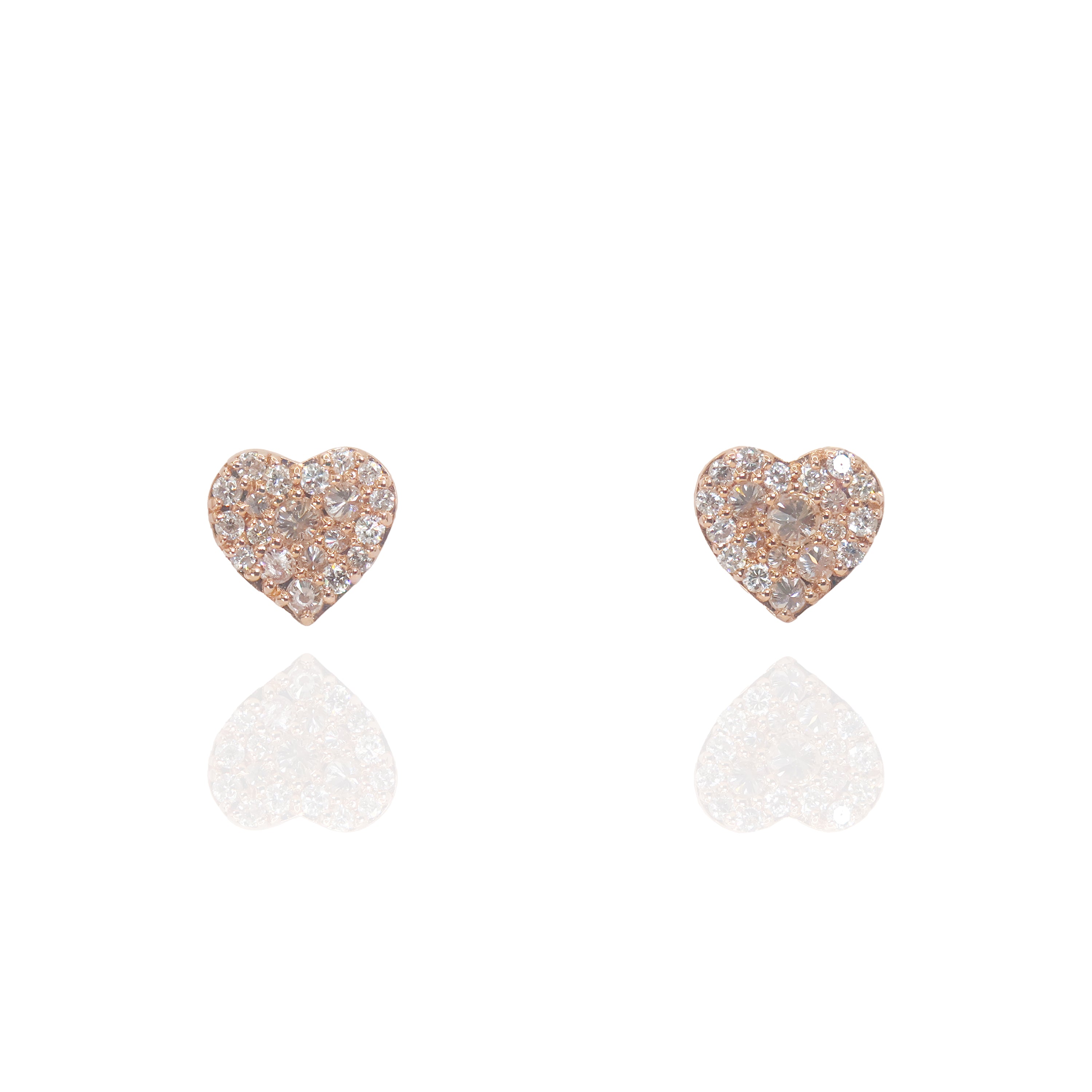 Upside Down Setting Diamond Rose Gold Heart Earrings