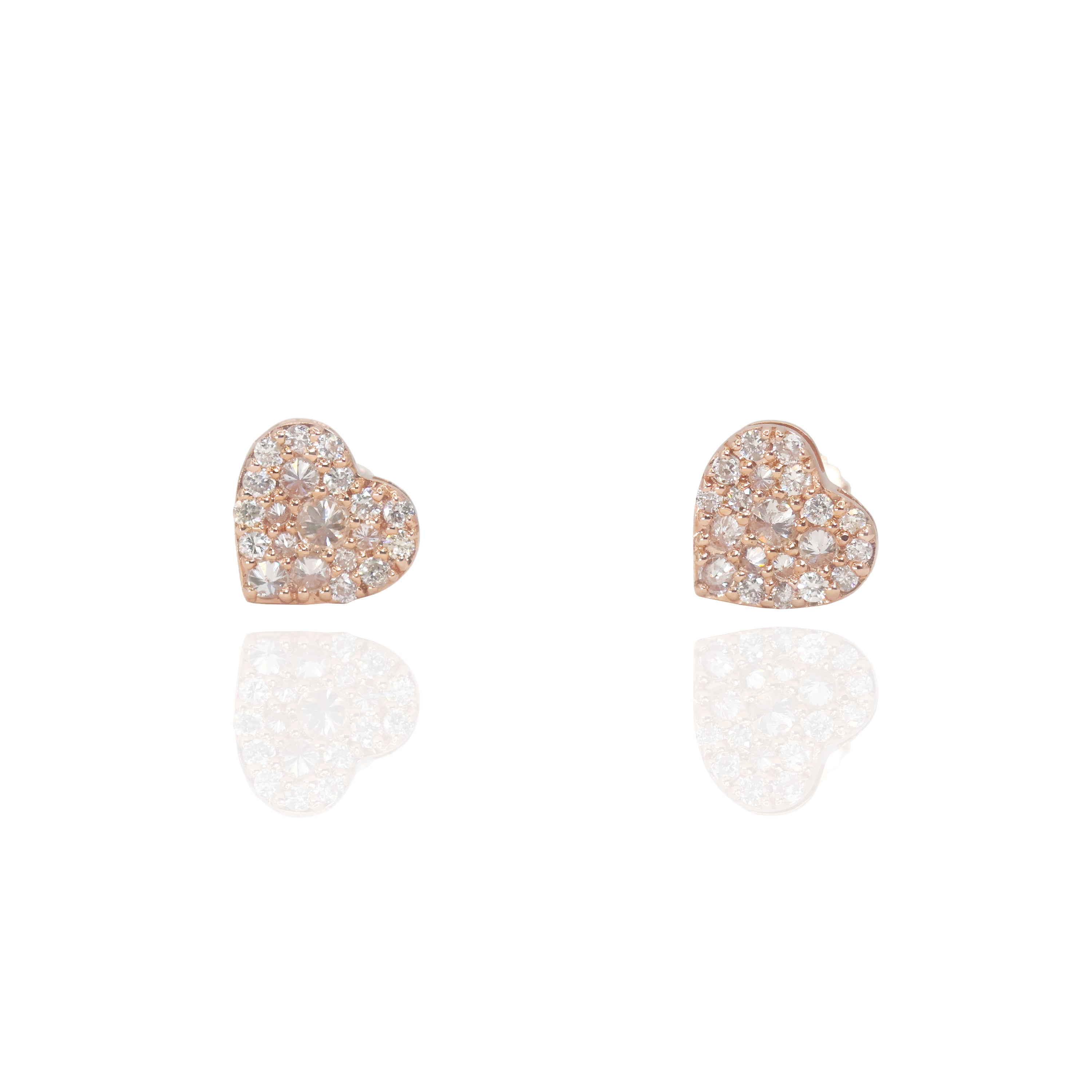 Upside Down Setting Diamond Rose Gold Heart Earrings