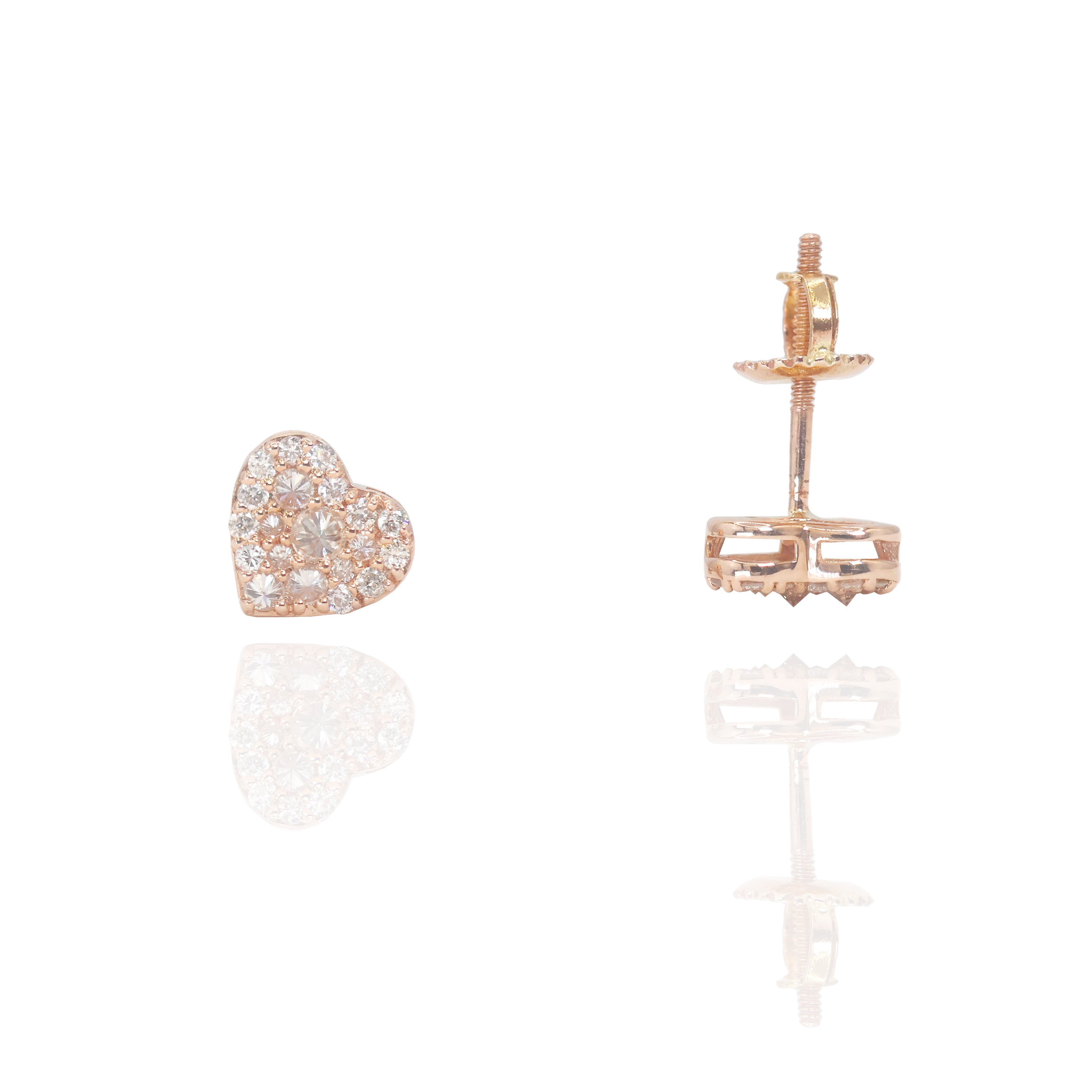 Upside Down Setting Diamond Rose Gold Heart Earrings