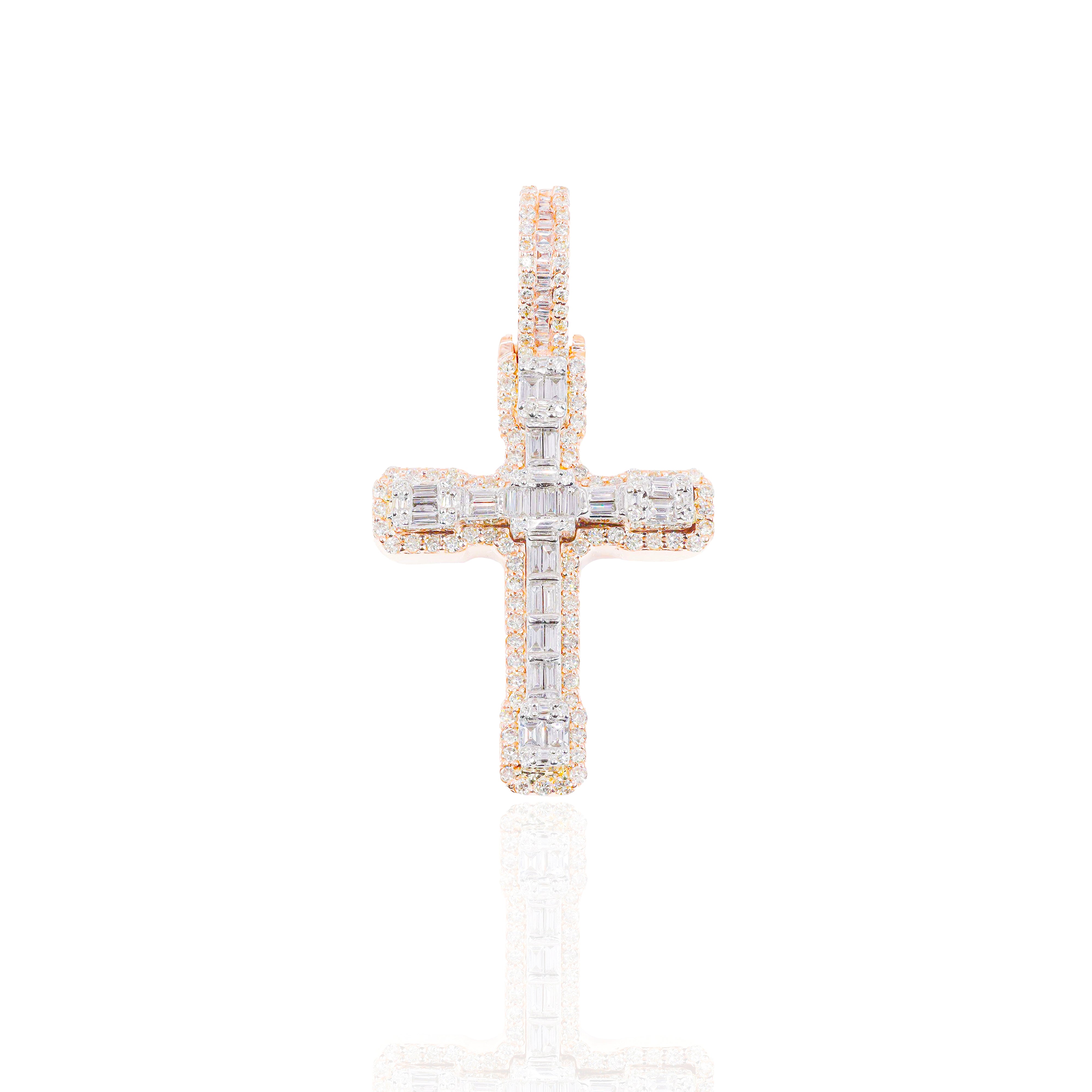 Two-Tone Baguette Diamond Cross Pendant