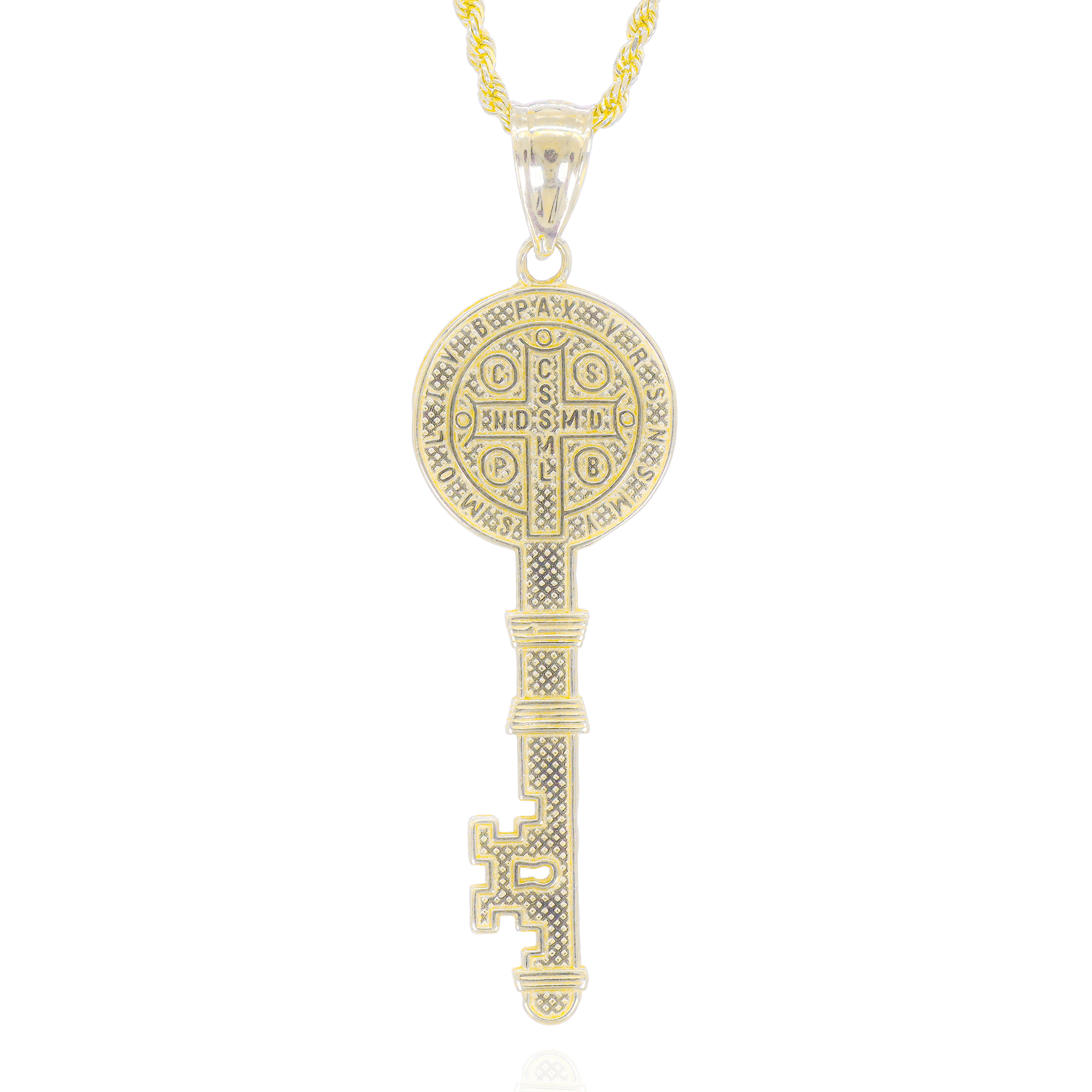 Key of Medal to Saint Benedict Gold Pendant