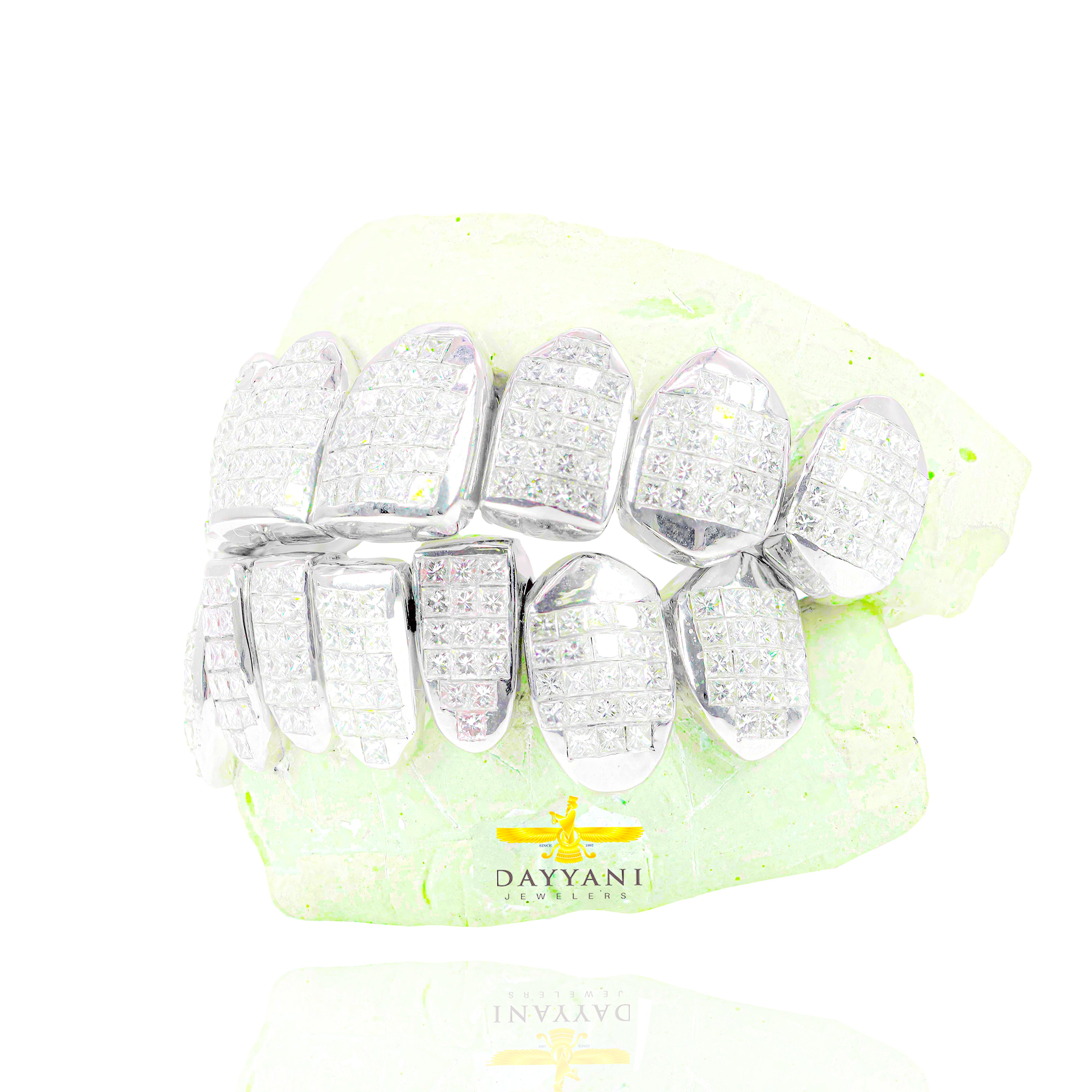 Custom SI Diamond Grillz Hand Set Natural Princess Cut Diamond Gold Grillz (Invisible Setting)