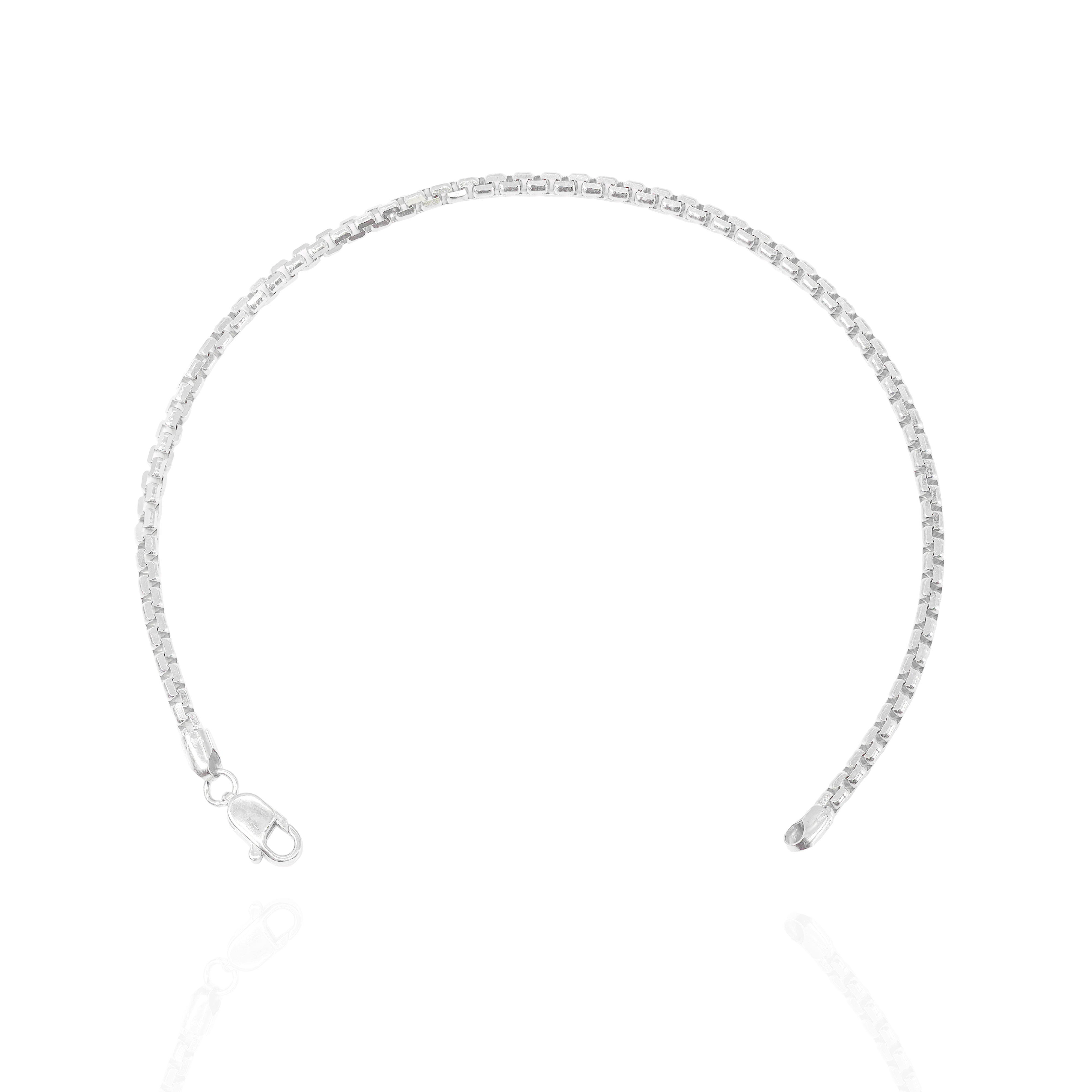 14KT White Gold Rounded Diamond Cut Box Gold Bracelet