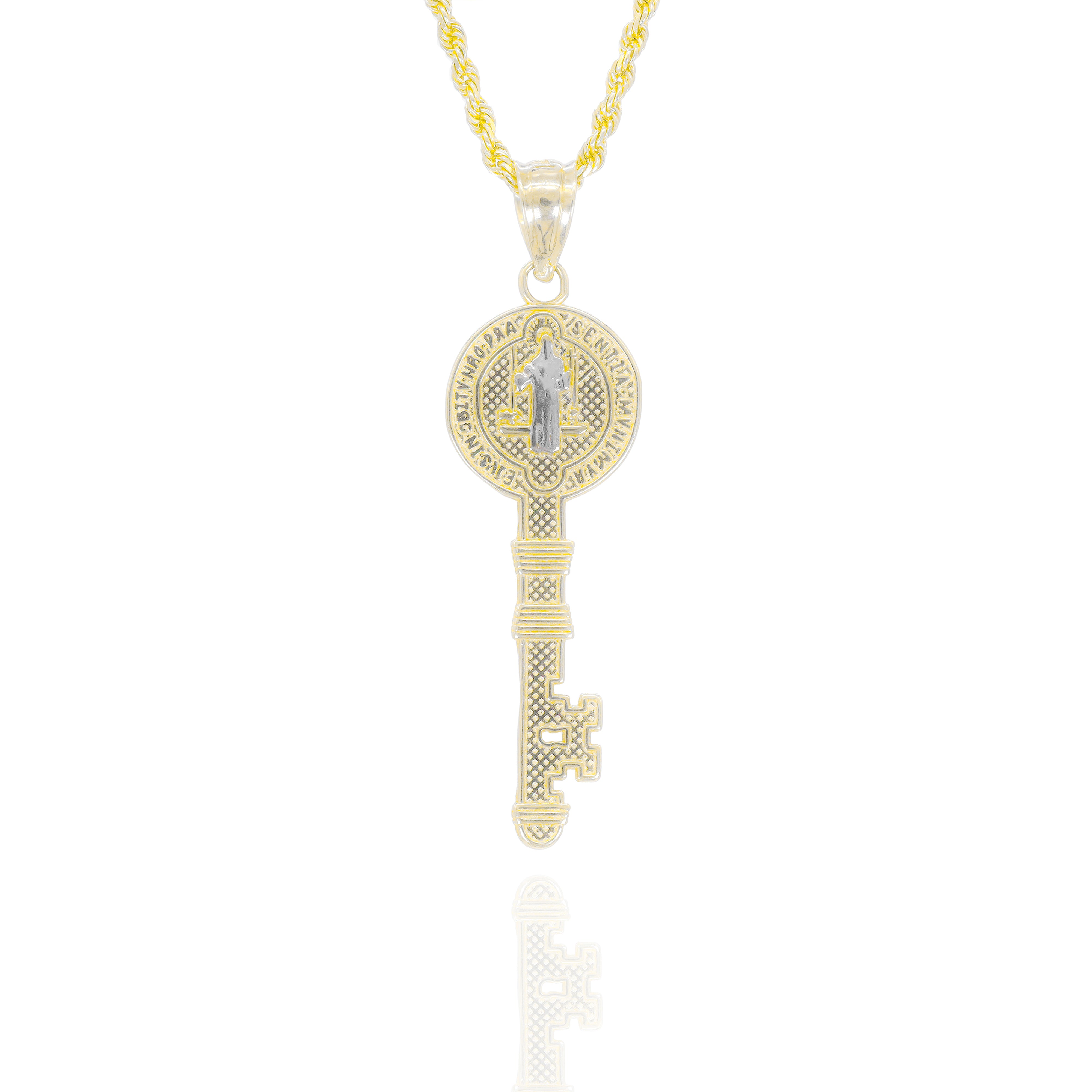 Key of Medal to Saint Benedict Gold Pendant