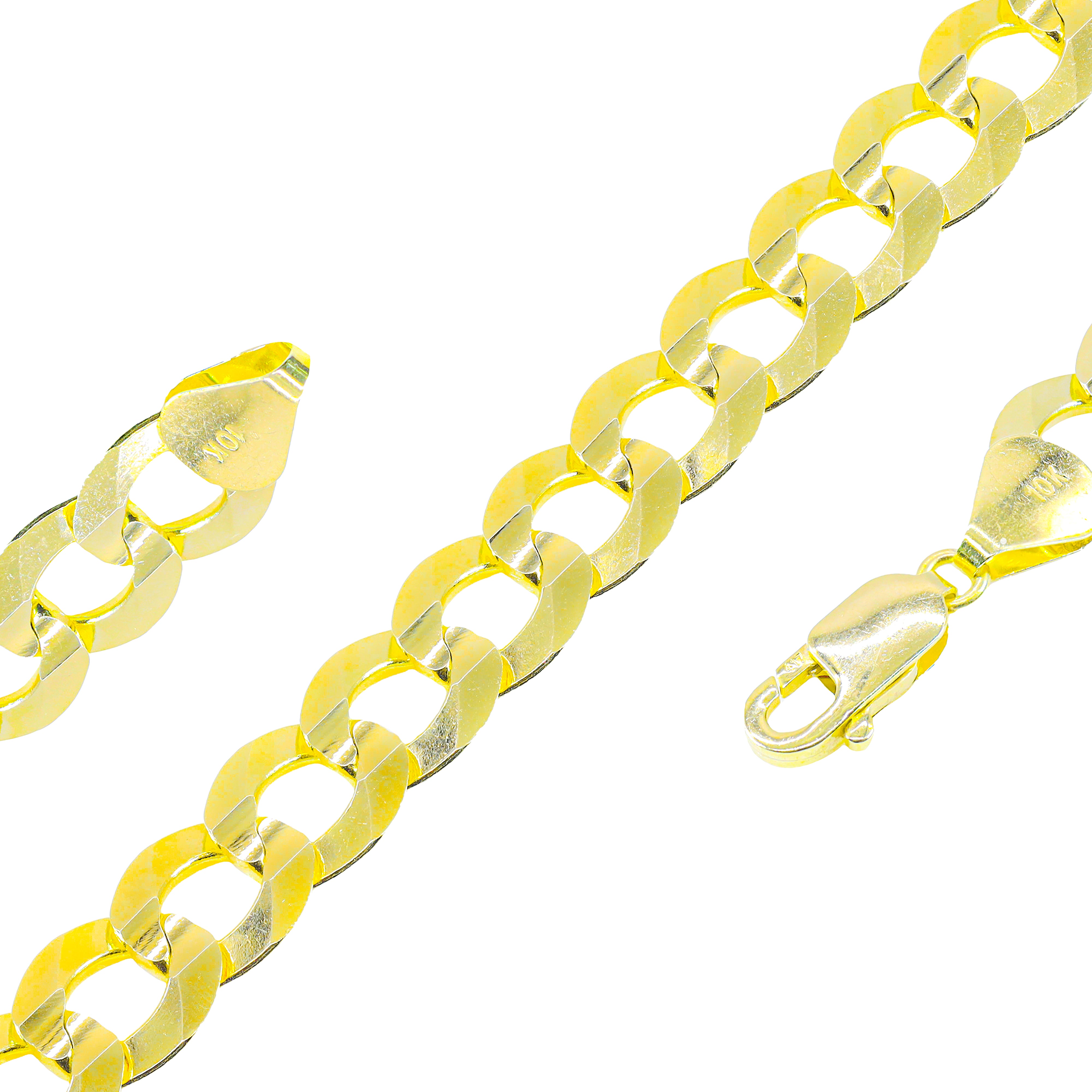 10KT Solid Flat Curved Cuban Link Yellow Gold Chain