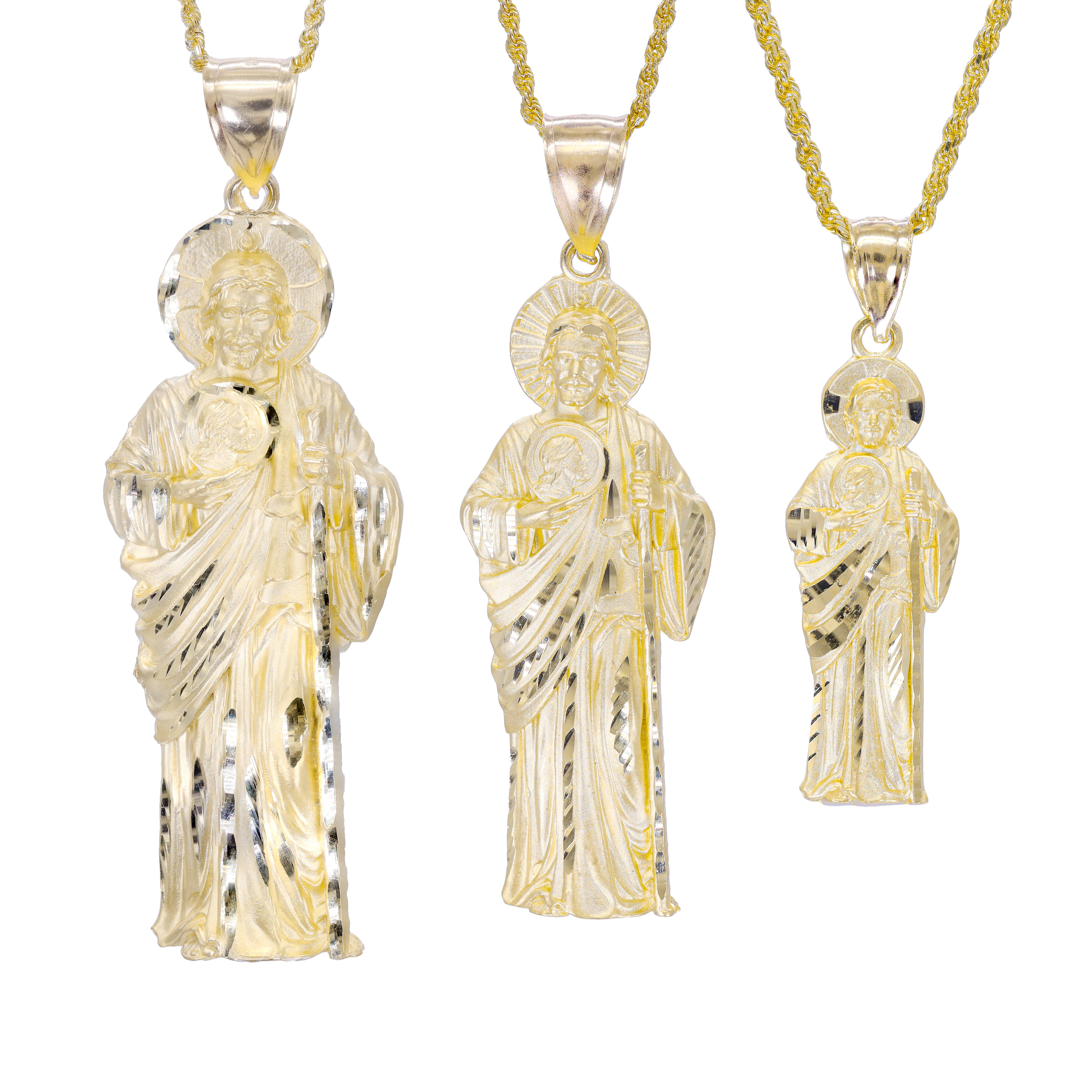 Three different sizes gold religious pendants of Jesus