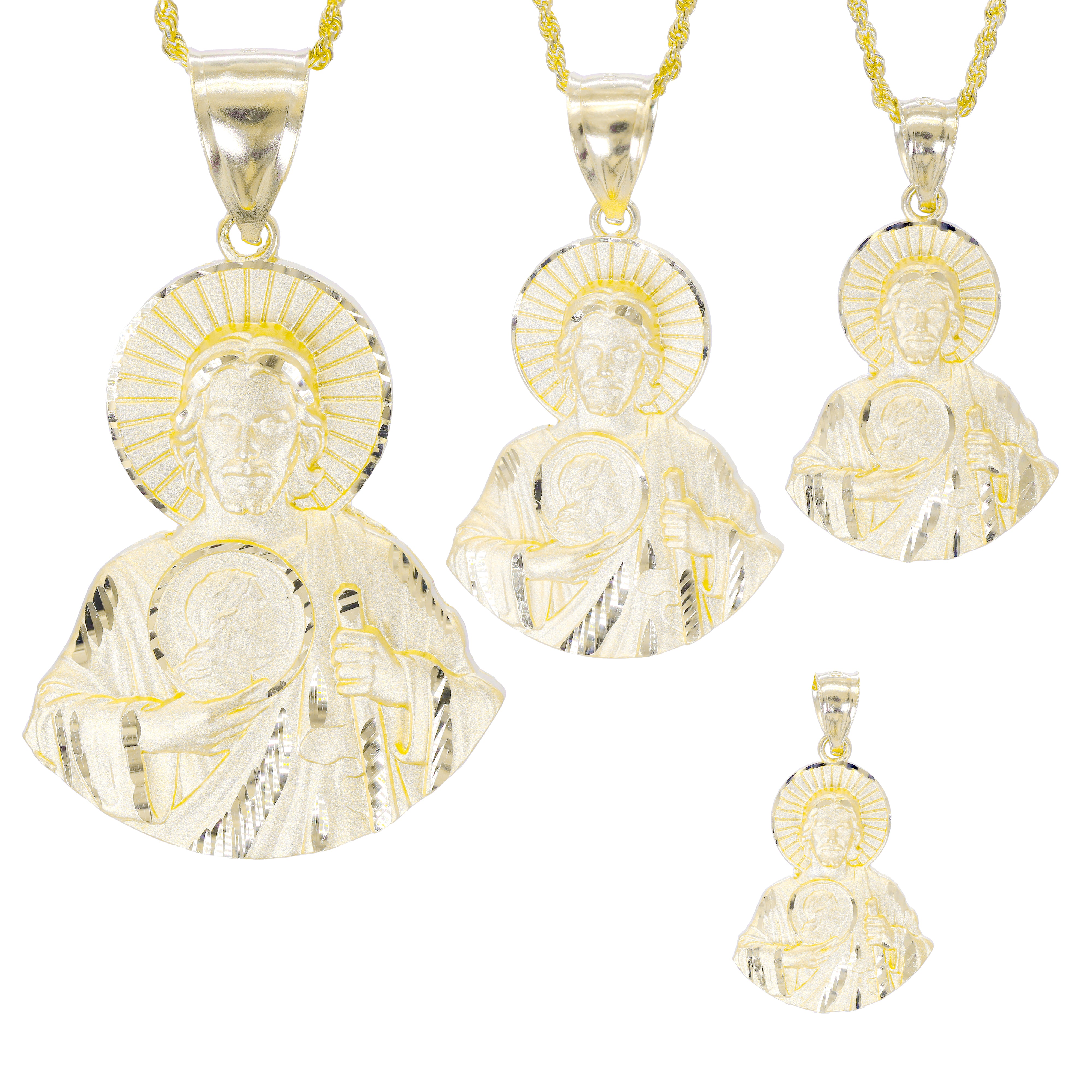 Set of gold religious pendants of Jesus on gold chains 