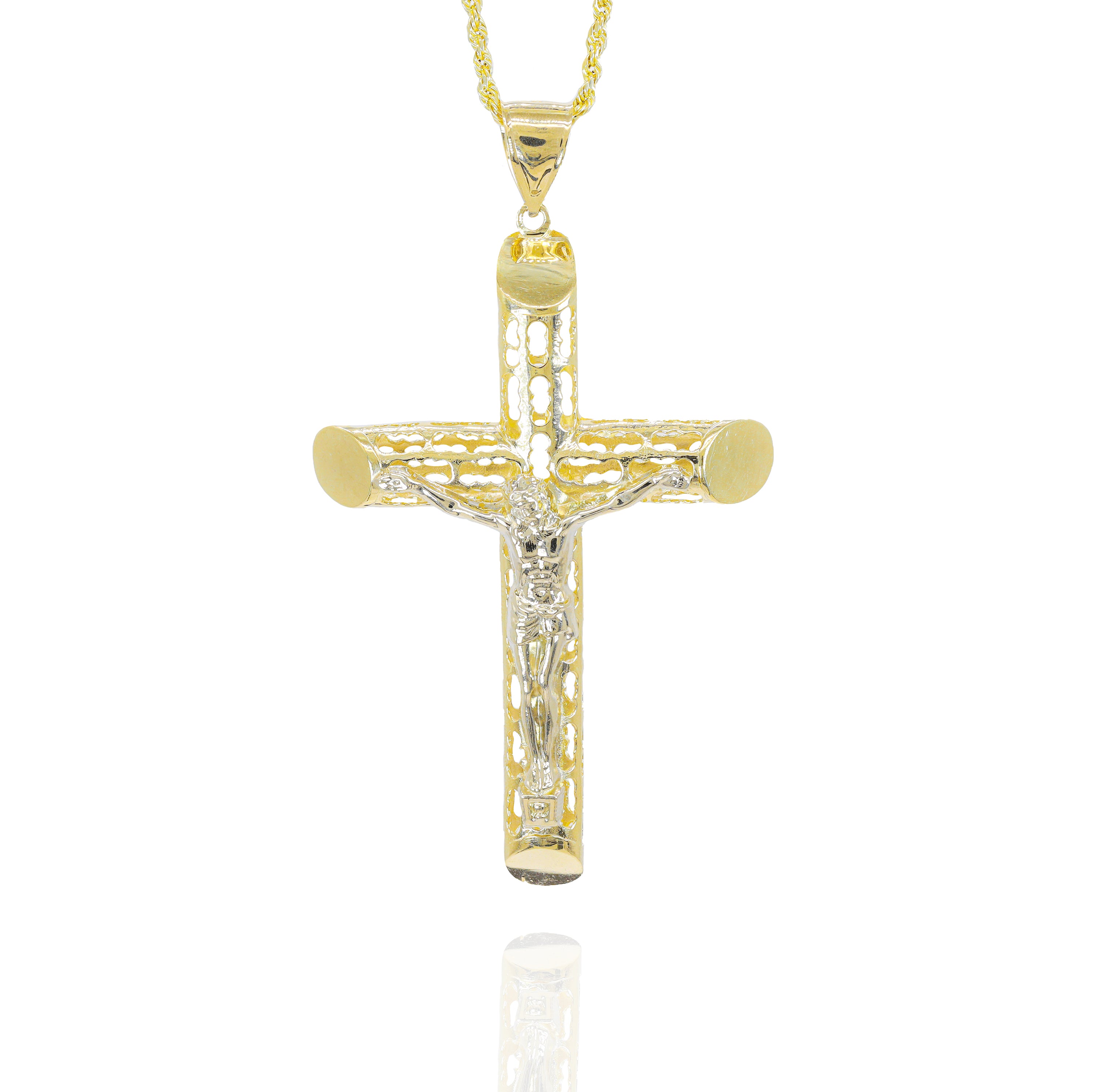 Gold crucifix pendant solid gold Jesus on a cross charm