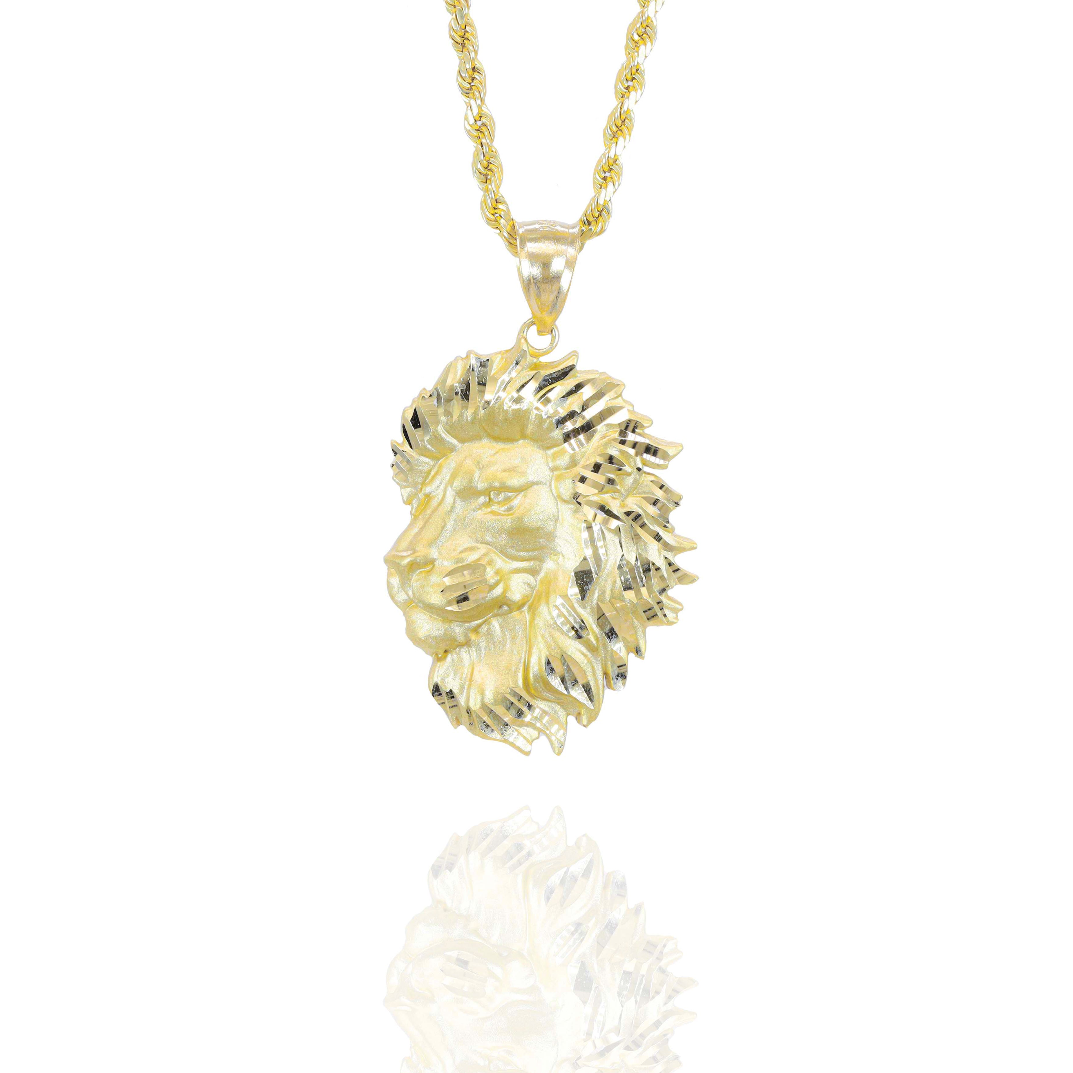 Gold lion head pendant on a chain
