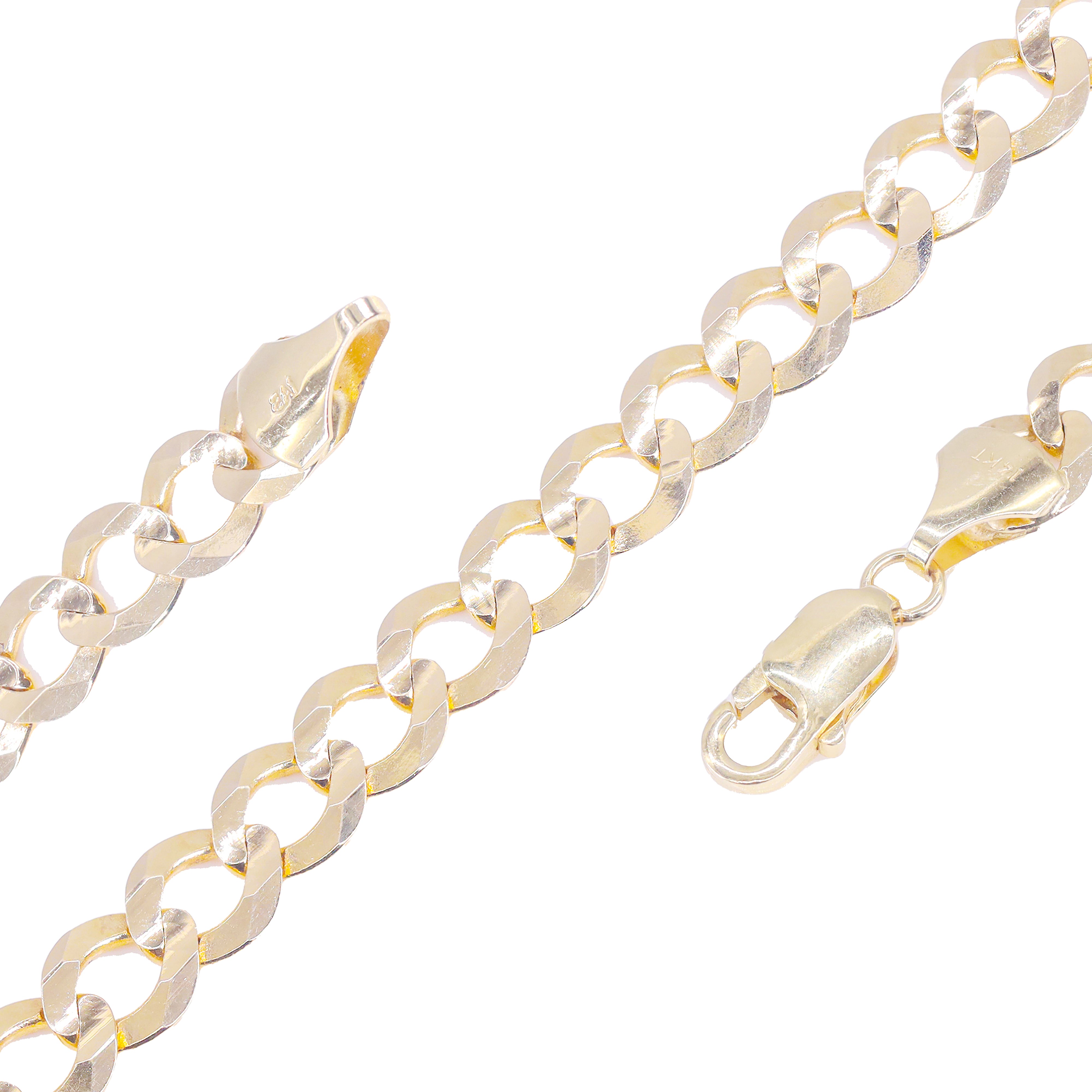 14KT Solid Flat Curved Cuban Yellow Gold Chain