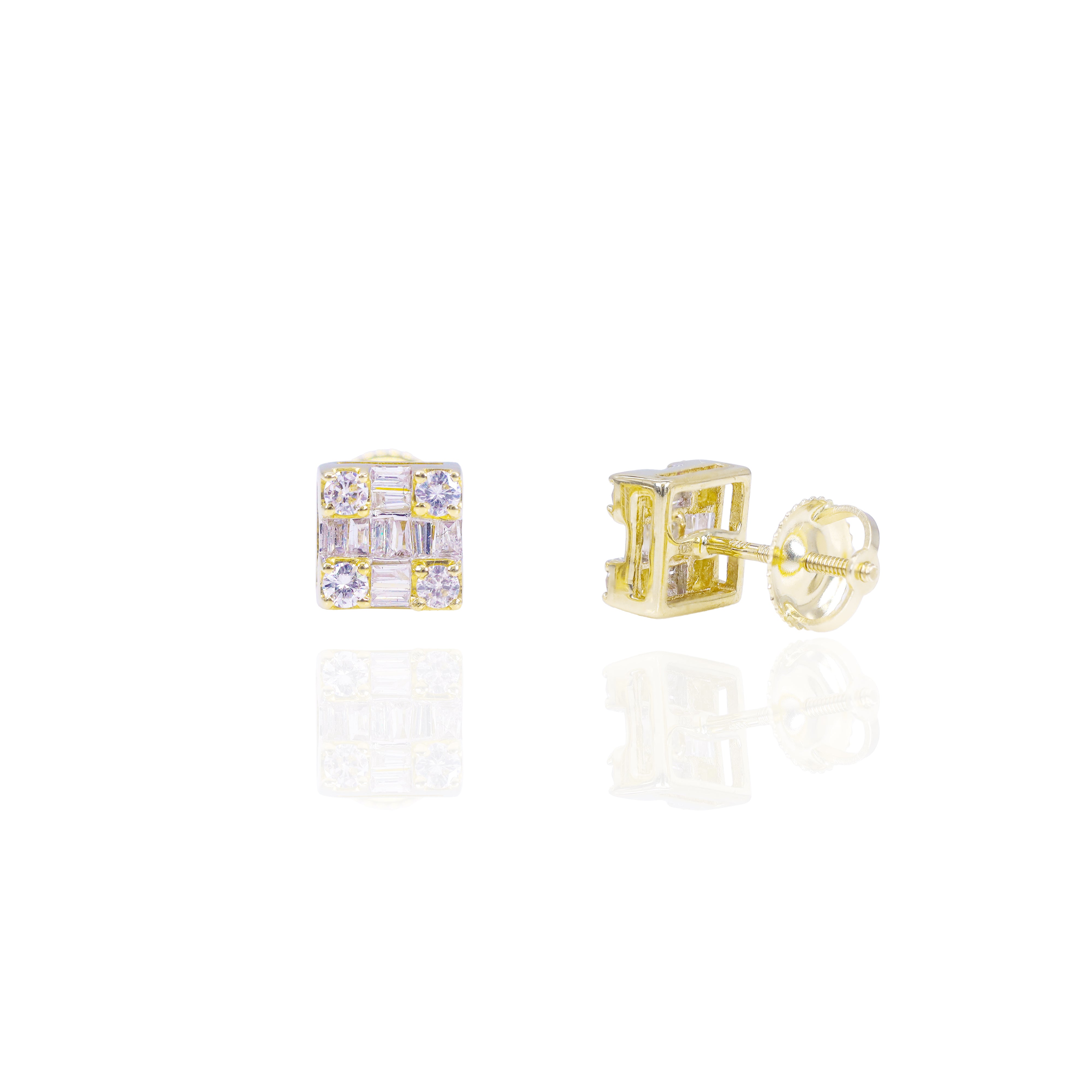 Small Baguette & Round Diamond Cluster Earrings