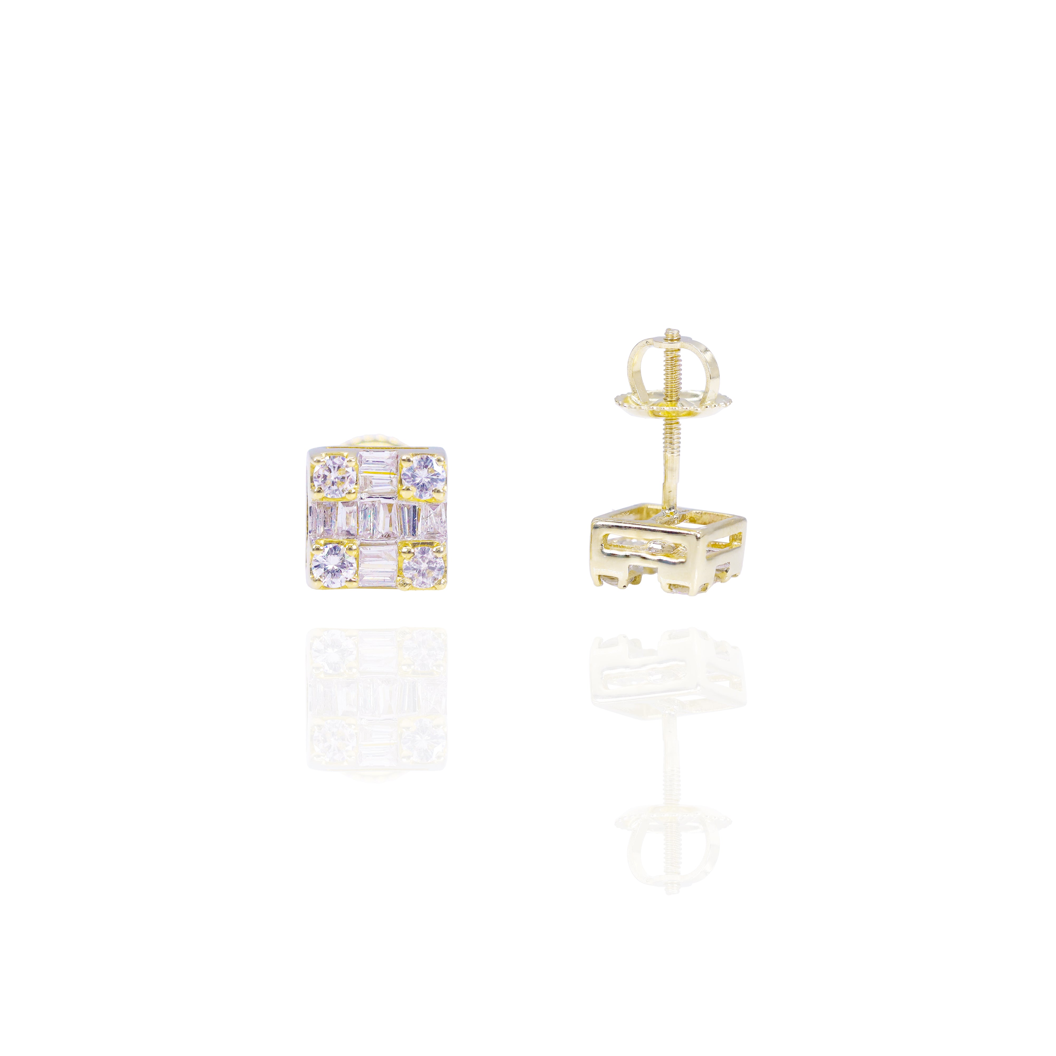 Small Baguette & Round Diamond Cluster Earrings