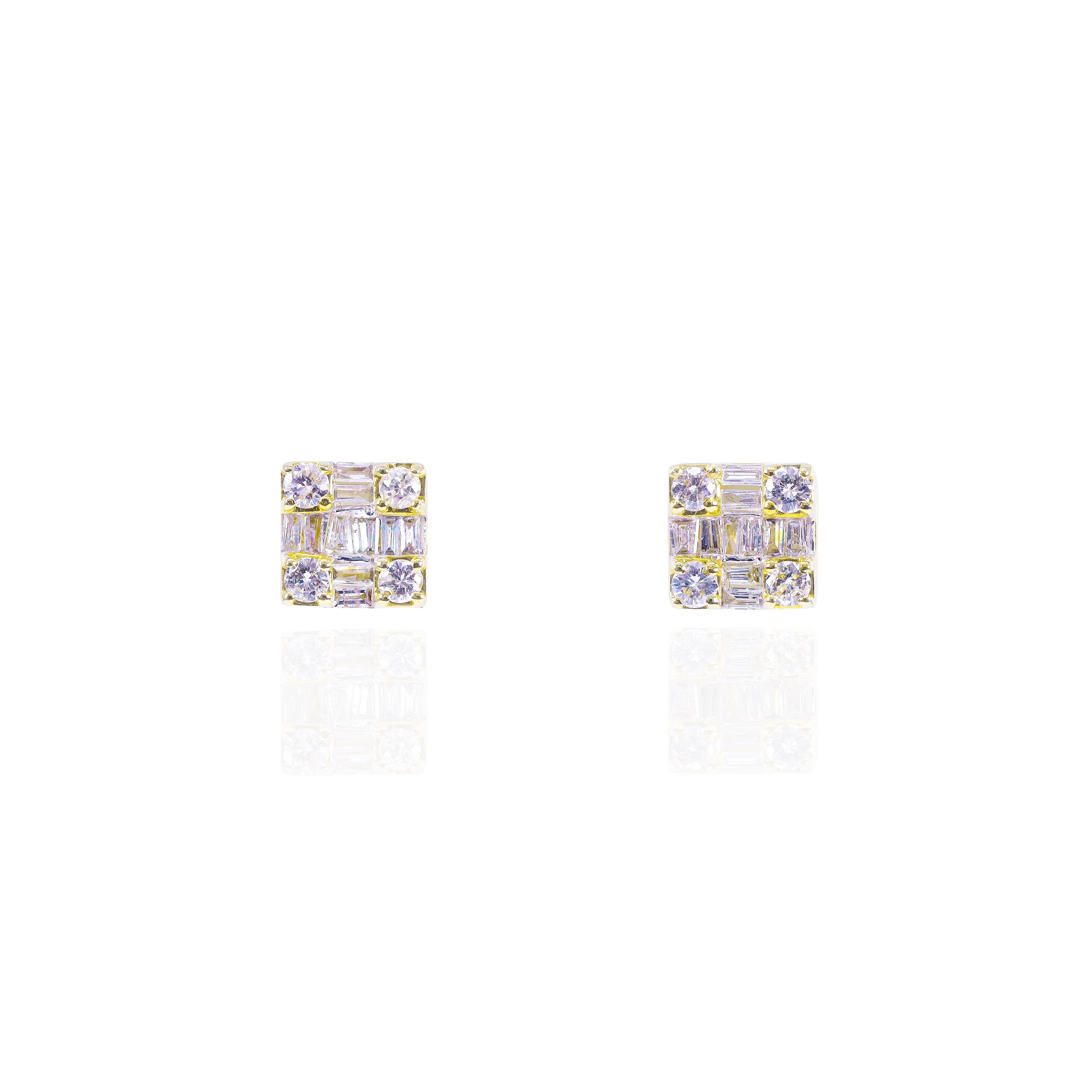 Small Baguette & Round Diamond Cluster Earrings