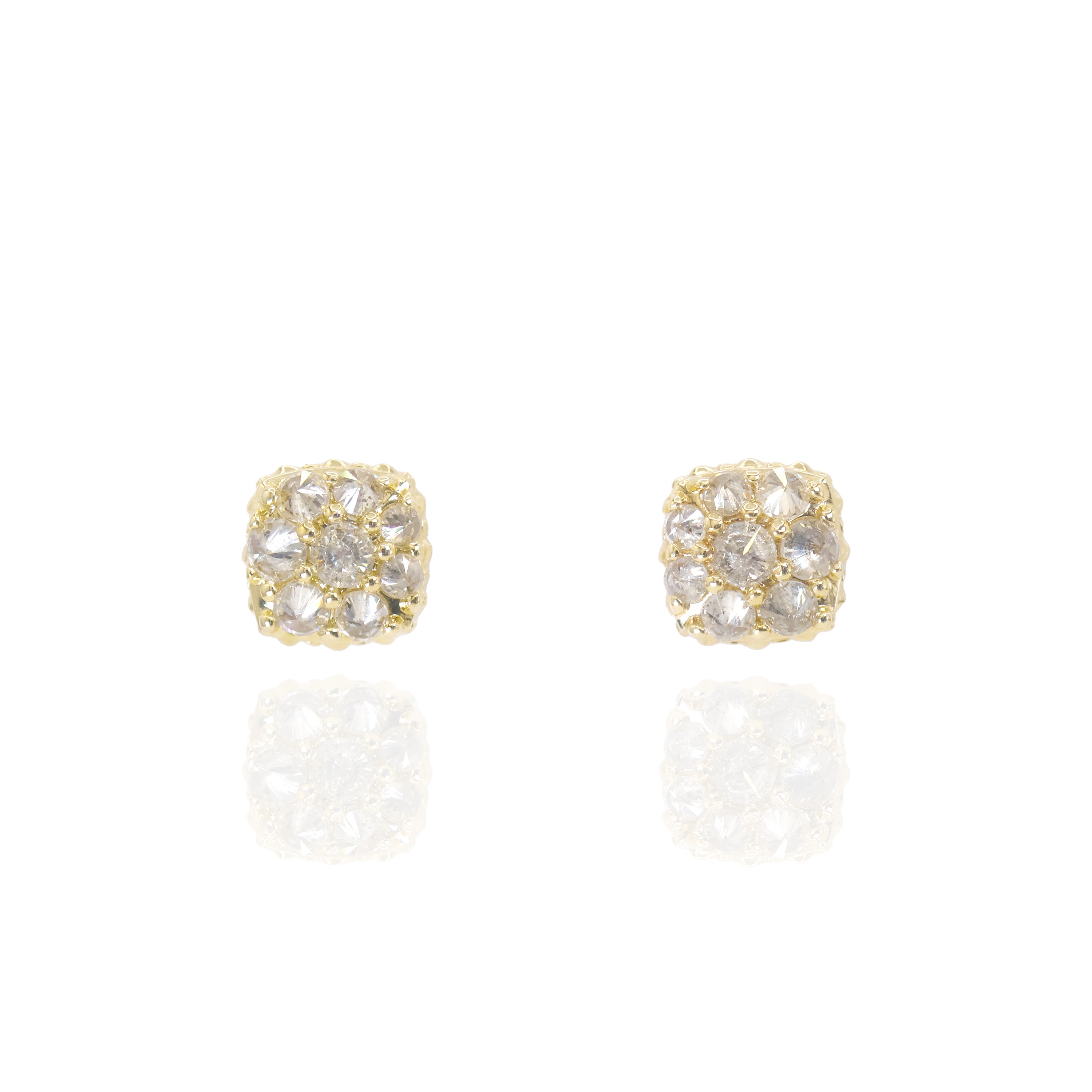 Upside Down Setting Diamond Square Cluster Earrings