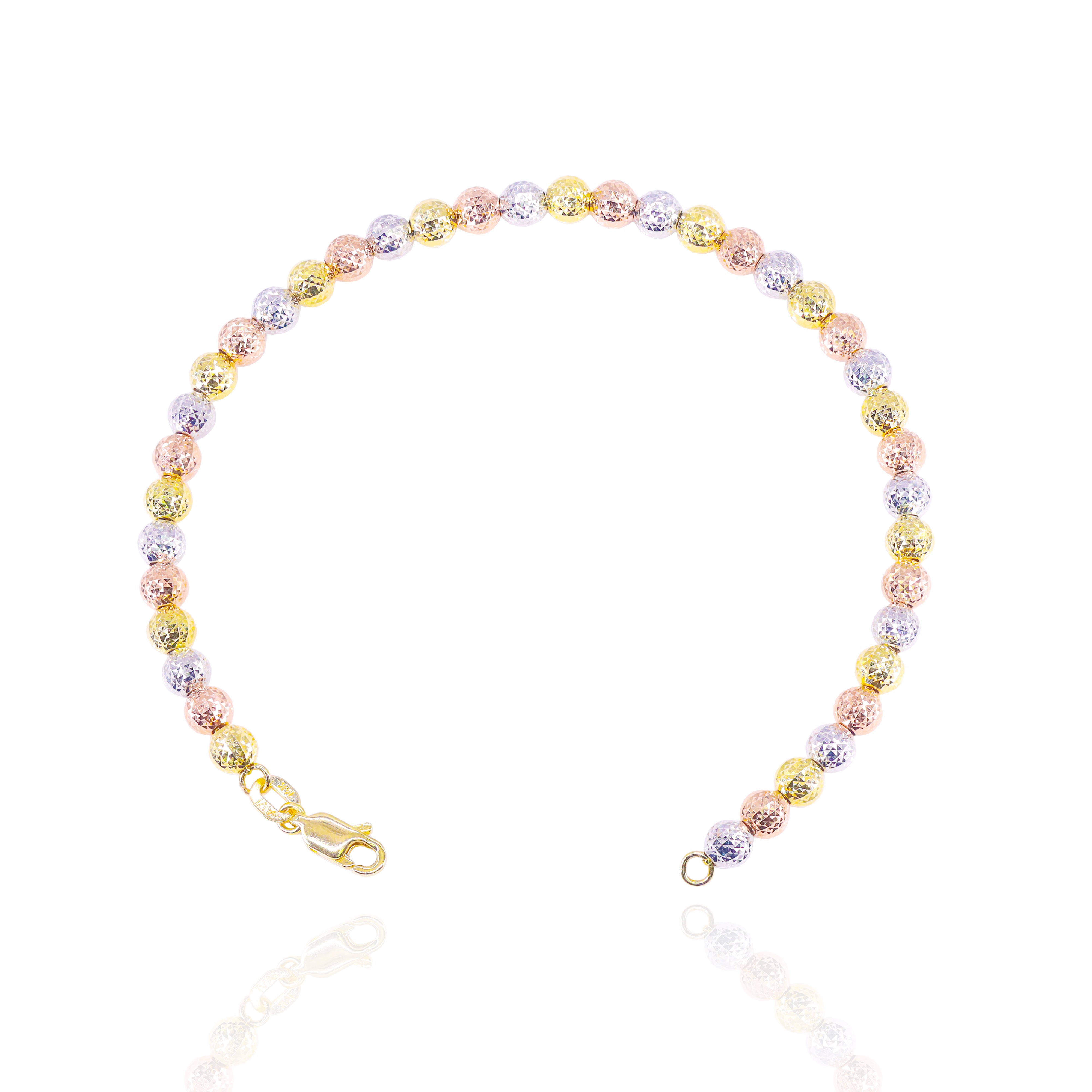 14KT Tri-Tone Disco Ball Candy Link Gold Bracelet