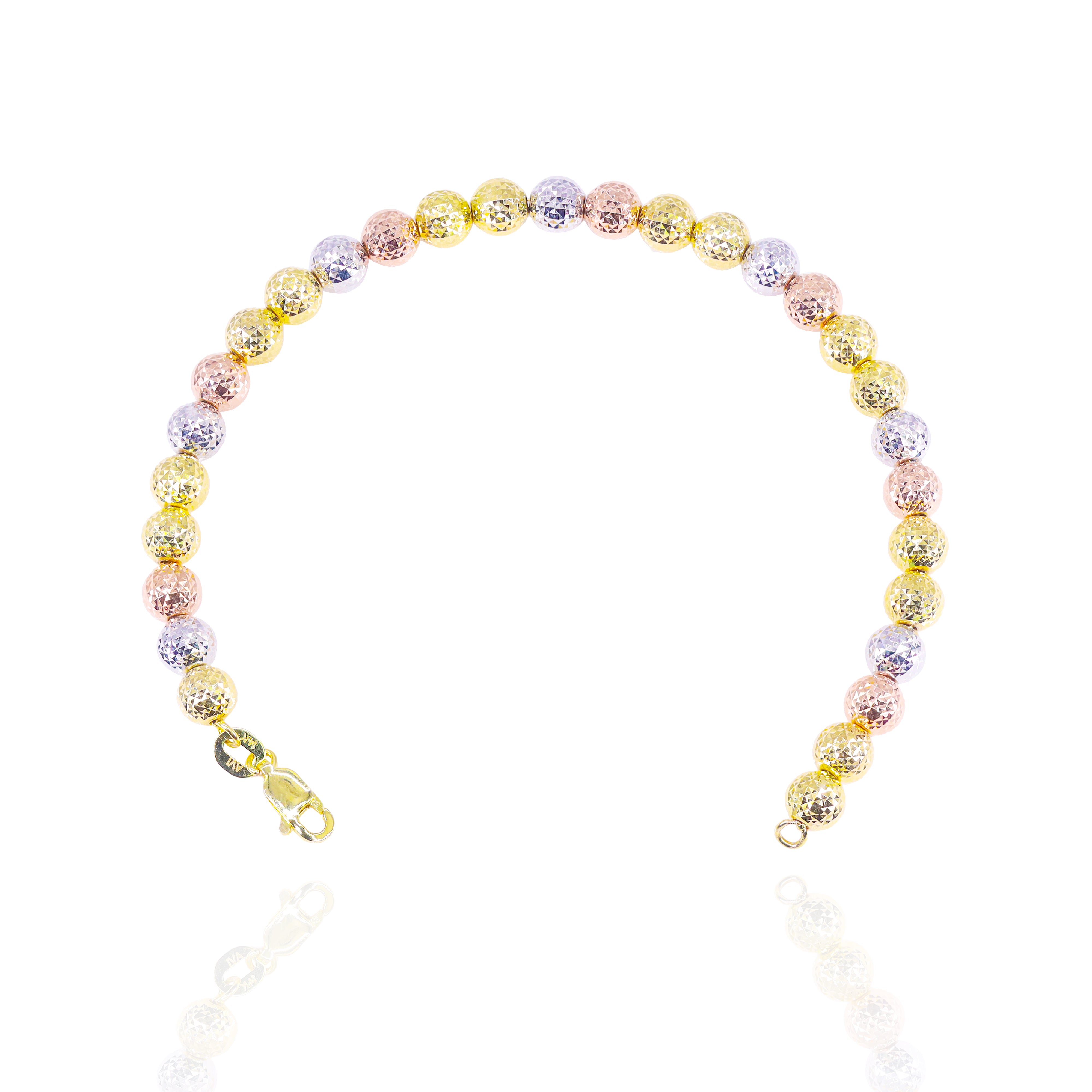 14KT Tri-Tone Disco Ball Candy Link Gold Bracelet