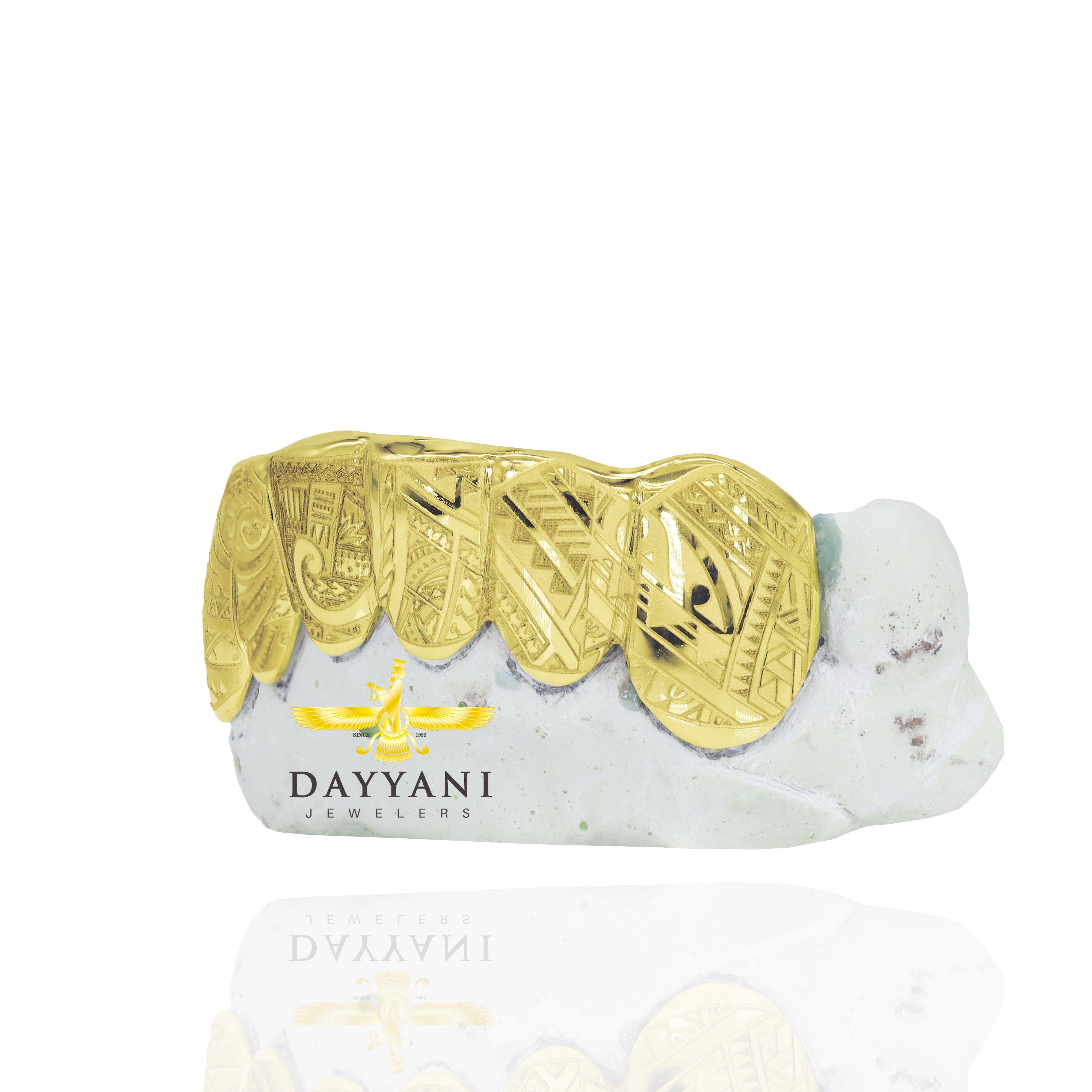 Custom Grillz with Tribal Engravings Gold Grillz