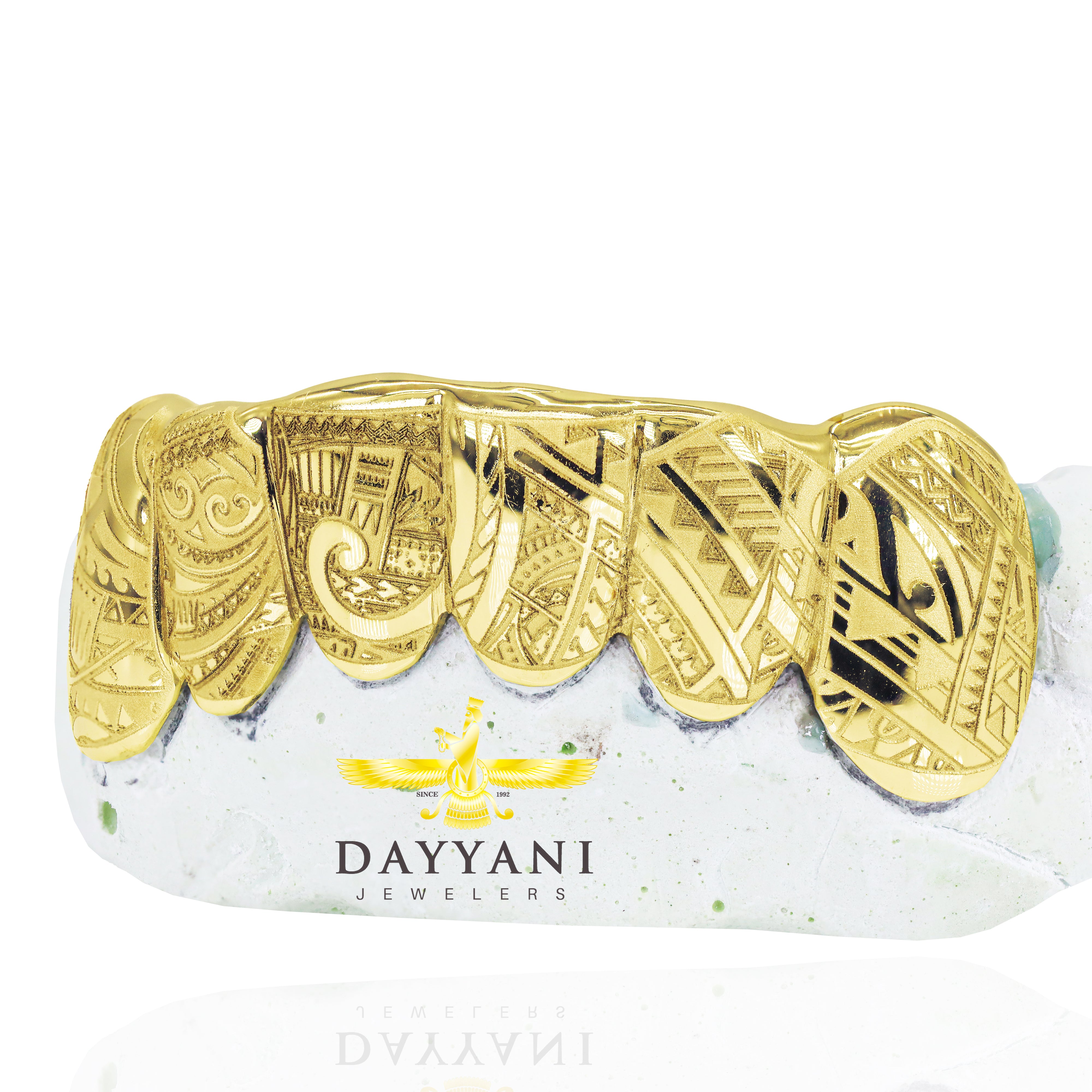 Custom Grillz with Tribal Engravings Gold Grillz