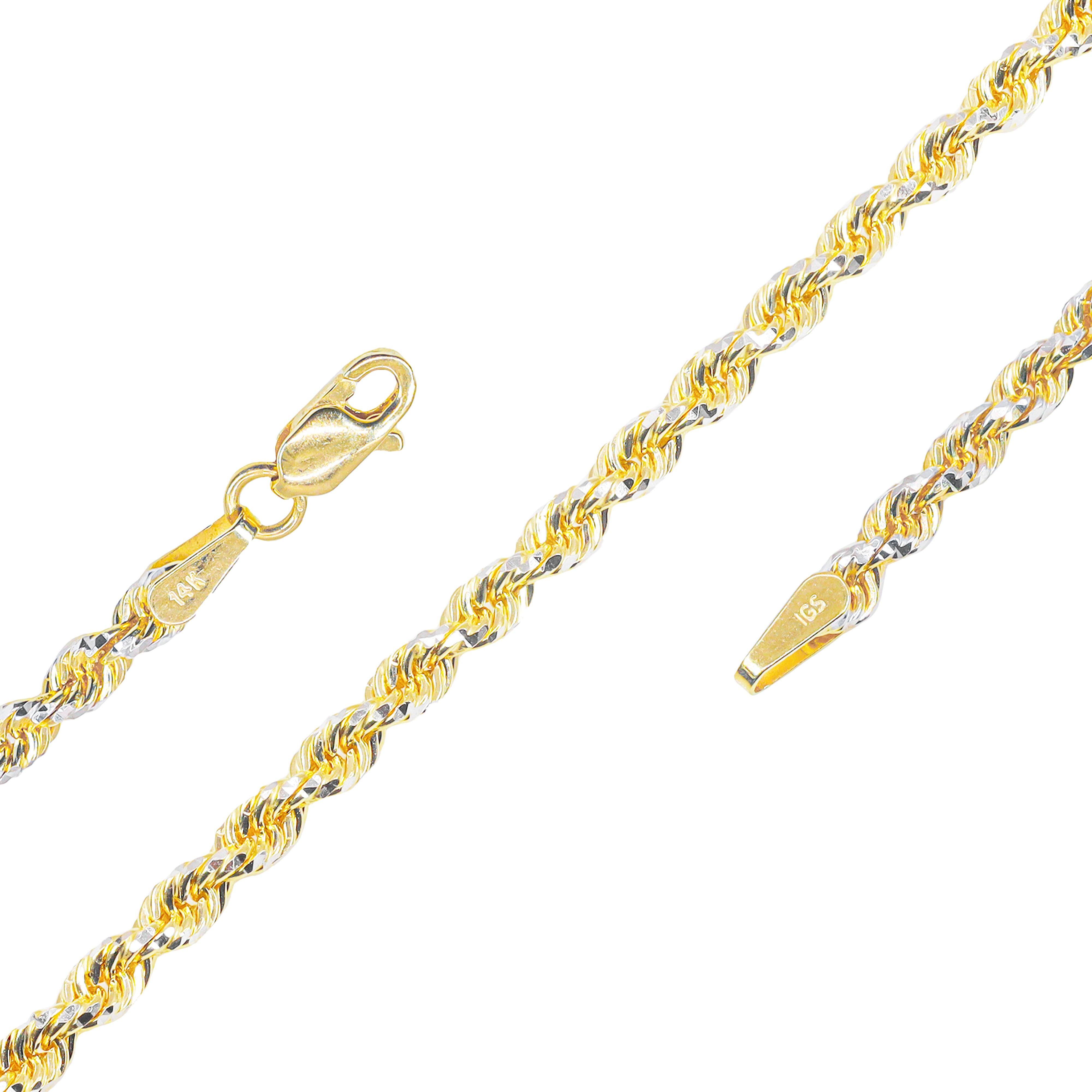 14KT Two-Tone Diamond Cut Rope Yellow Gold Chain